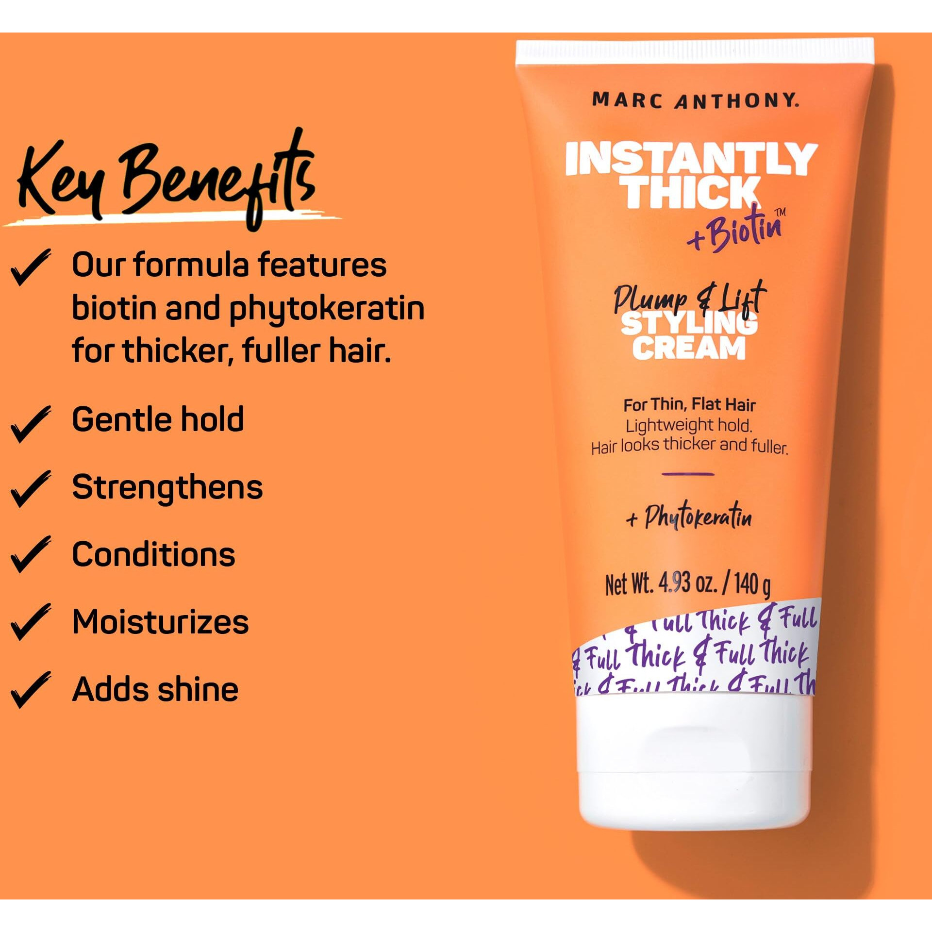 Marc Anthony Instantly Thick Styling Hair Cream (2-Pack) - Vitamin E & Biotin For Thicker, Fuller Hair With Lightweight Hold - Volumizing Product For Thin, Flat Hair