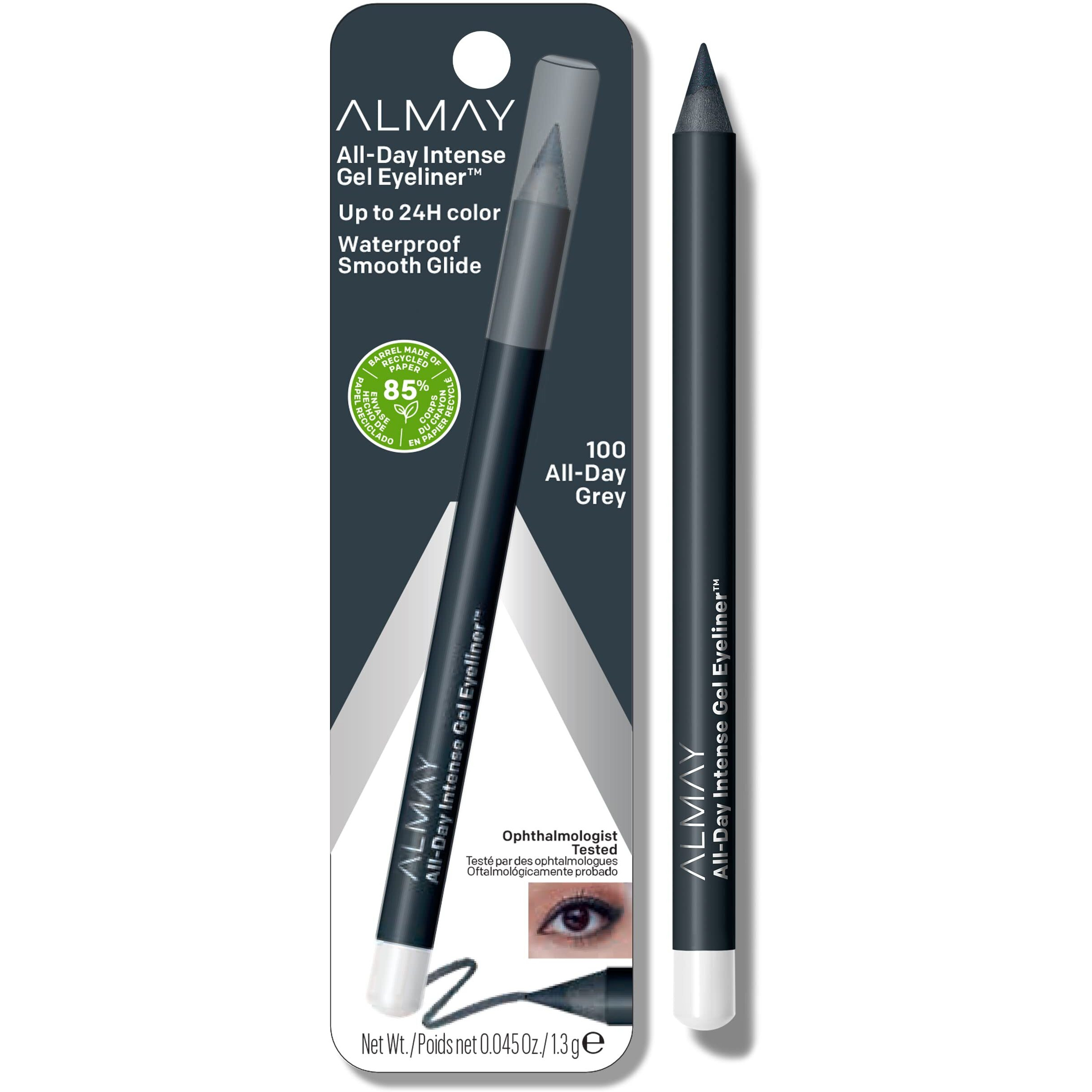 Almay Gel Eyeliner, Waterproof, Fade-Proof Eye Makeup, Easy-To-Sharpen Liner Pencil, 100 All Day Grey, 0.045 Oz