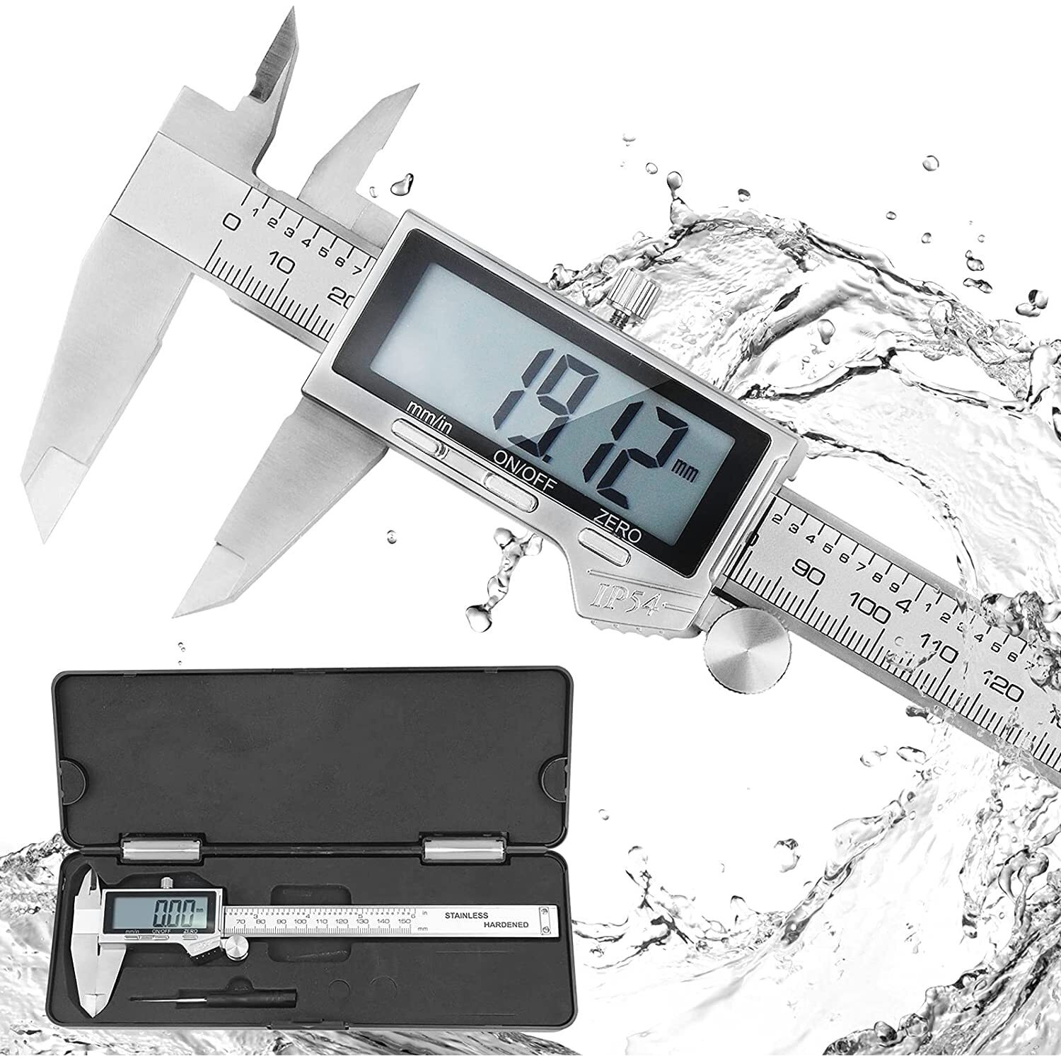 Digital Caliper, Ip54 Waterproof Stainless Steel Caliper Measuring Tool, Vernier Caliper With Huge Lcd Screen, Auto - Off Feature, Inch And Millimeter Conversion (6 Inch /150 Mm)