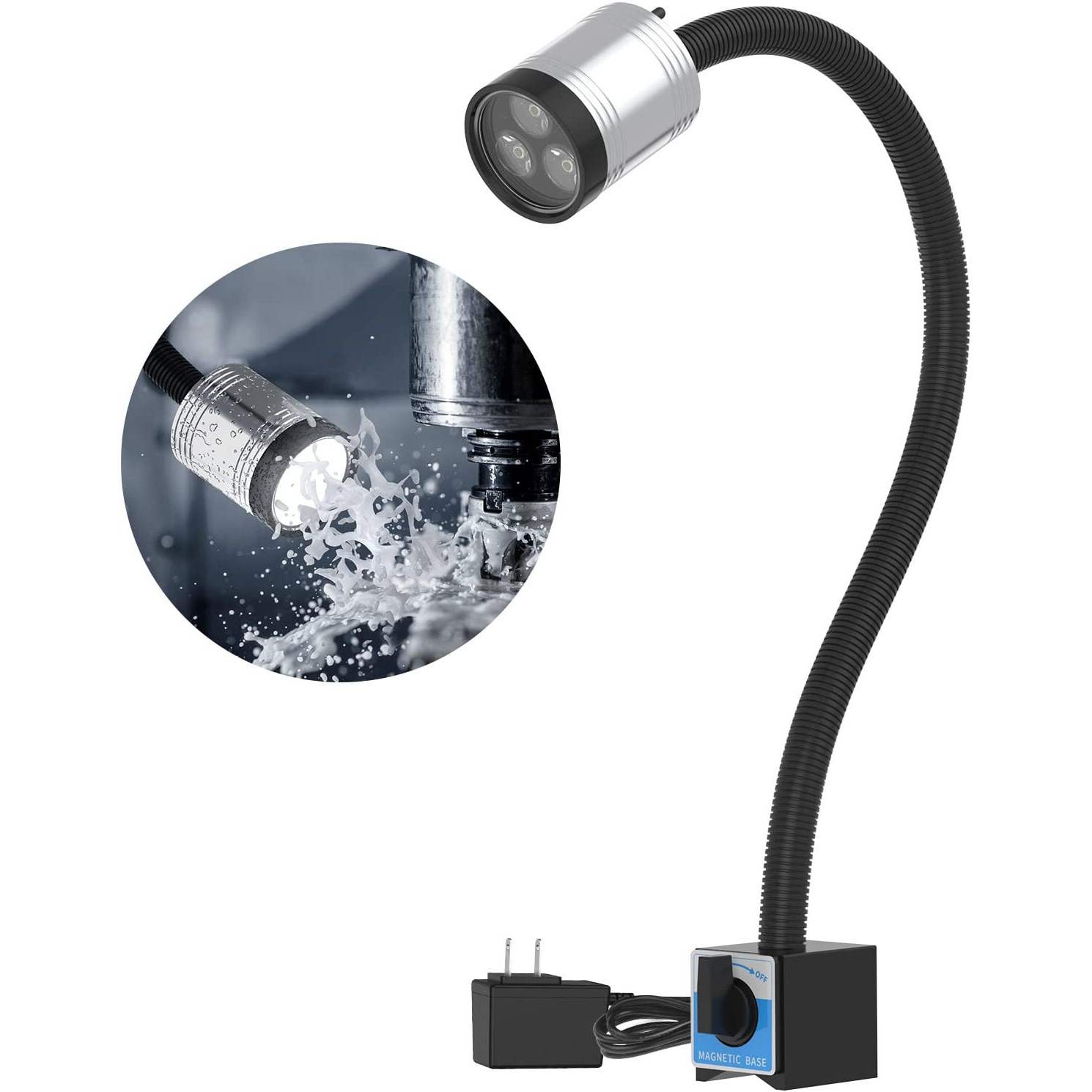 Magnetic Light, Led Machine Light, Magnetic Gooseneck Work Light 900 Lumens 120 Volt Ip66 Water Proof Lamp For Machine Tools Lathe Milling Drill Press Industrial Workbench Lighting
