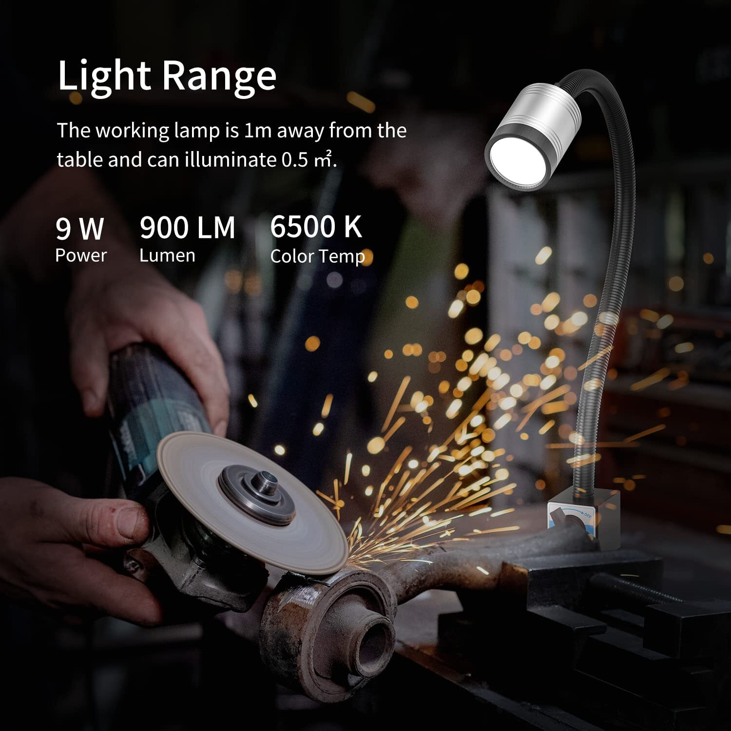 Magnetic Light, Led Machine Light, Magnetic Gooseneck Work Light 900 Lumens 120 Volt Ip66 Water Proof Lamp For Machine Tools Lathe Milling Drill Press Industrial Workbench Lighting