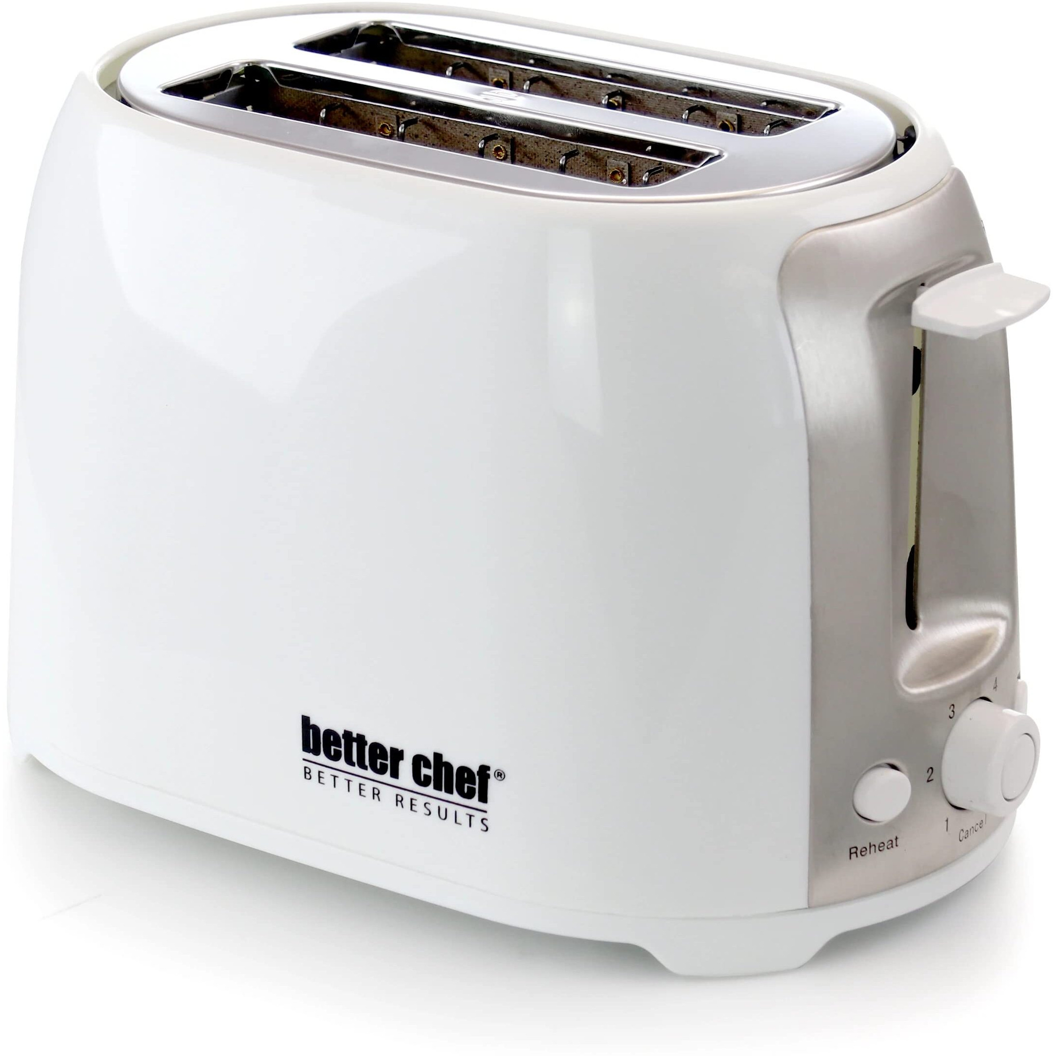 Better Chef 2-Slice Toaster | Wide-Slot | Cool Touch | Reheat & Defrost | Brushed Stainless Trim (White)