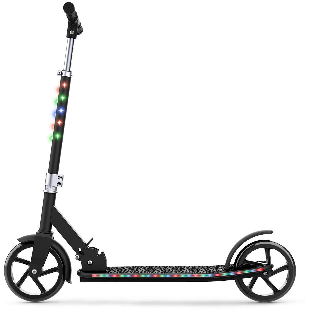 Jetson Scooters - Jupiter Jumbo Kick Scooter (Black) - Collapsible Portable Kids Push Scooter - Lightweight Folding Design With Big Wheels And High Visibility Rgb Light Up Leds On Stem And Deck