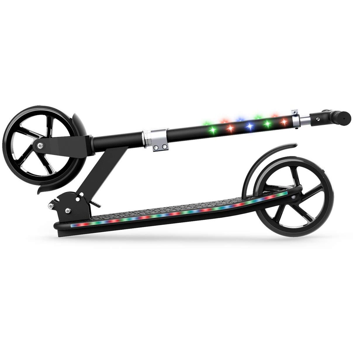 Jetson Scooters - Jupiter Jumbo Kick Scooter (Black) - Collapsible Portable Kids Push Scooter - Lightweight Folding Design With Big Wheels And High Visibility Rgb Light Up Leds On Stem And Deck