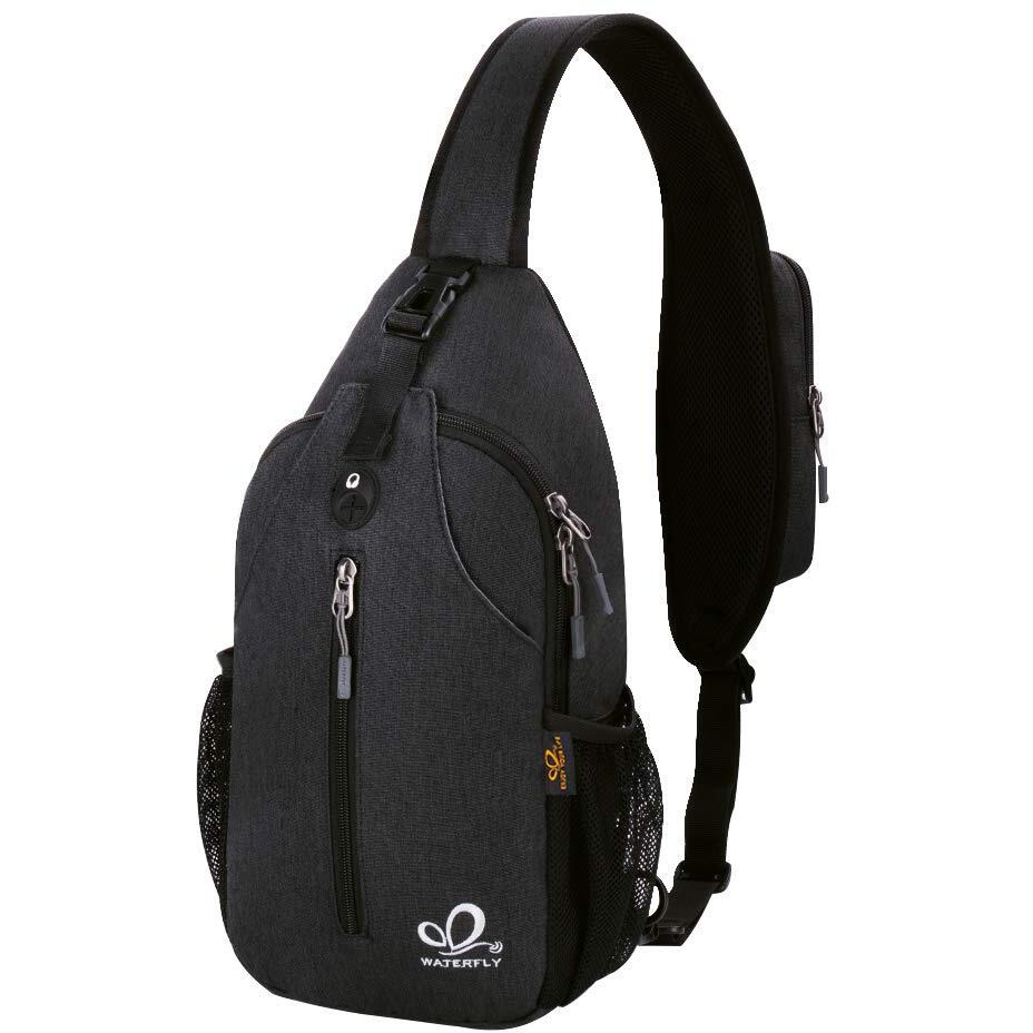 Waterfly Crossbody Sling Backpack Sling Bag Travel Hiking Chest Bag Daypack (Black)