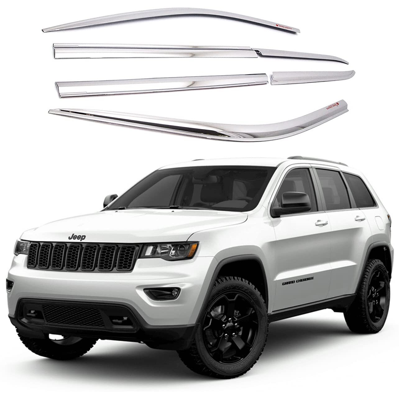 Autoclover Tape-On Rain Guards Window Visors 6 Pcs Set For Jeep Grand Cherokee 2014 2015 2016 2017 2018 2019 2020 2021 / Window Deflectors, Out-Channel Vent Shades (Chrome)