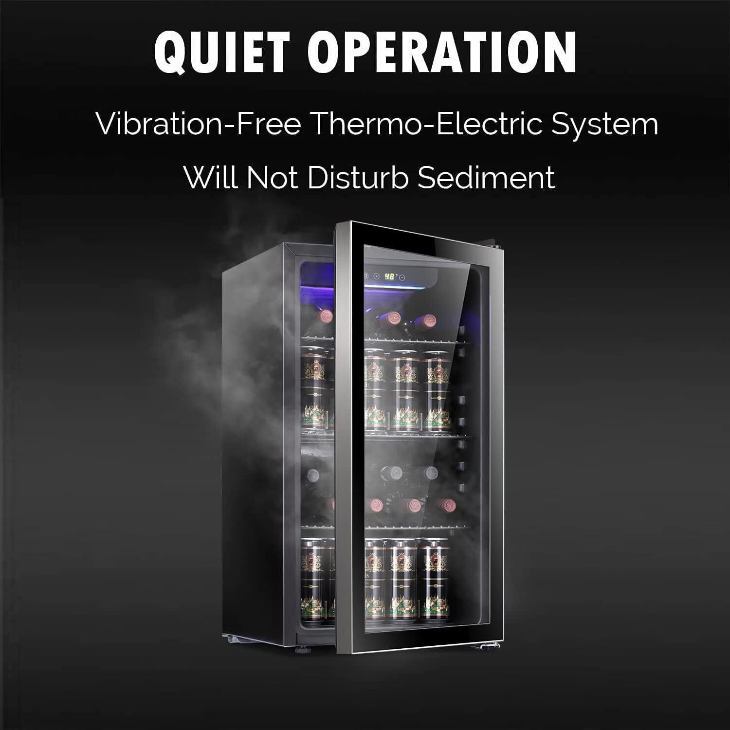 Antarctic Star 26 Bottle 130 Can Wine Cooler/Cabinet Beverage Refrigerator Mini Wine Cellar Beer Soda Clear Glass Door Bar Fridge Quiet Compressor Adjust Temp Freestanding Indoor Use 3.2Cu.Ft Black