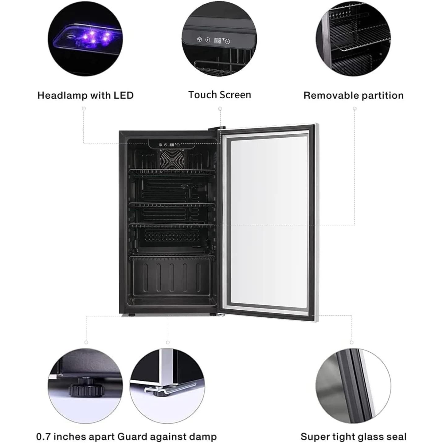 Antarctic Star 26 Bottle 130 Can Wine Cooler/Cabinet Beverage Refrigerator Mini Wine Cellar Beer Soda Clear Glass Door Bar Fridge Quiet Compressor Adjust Temp Freestanding Indoor Use 3.2Cu.Ft Black