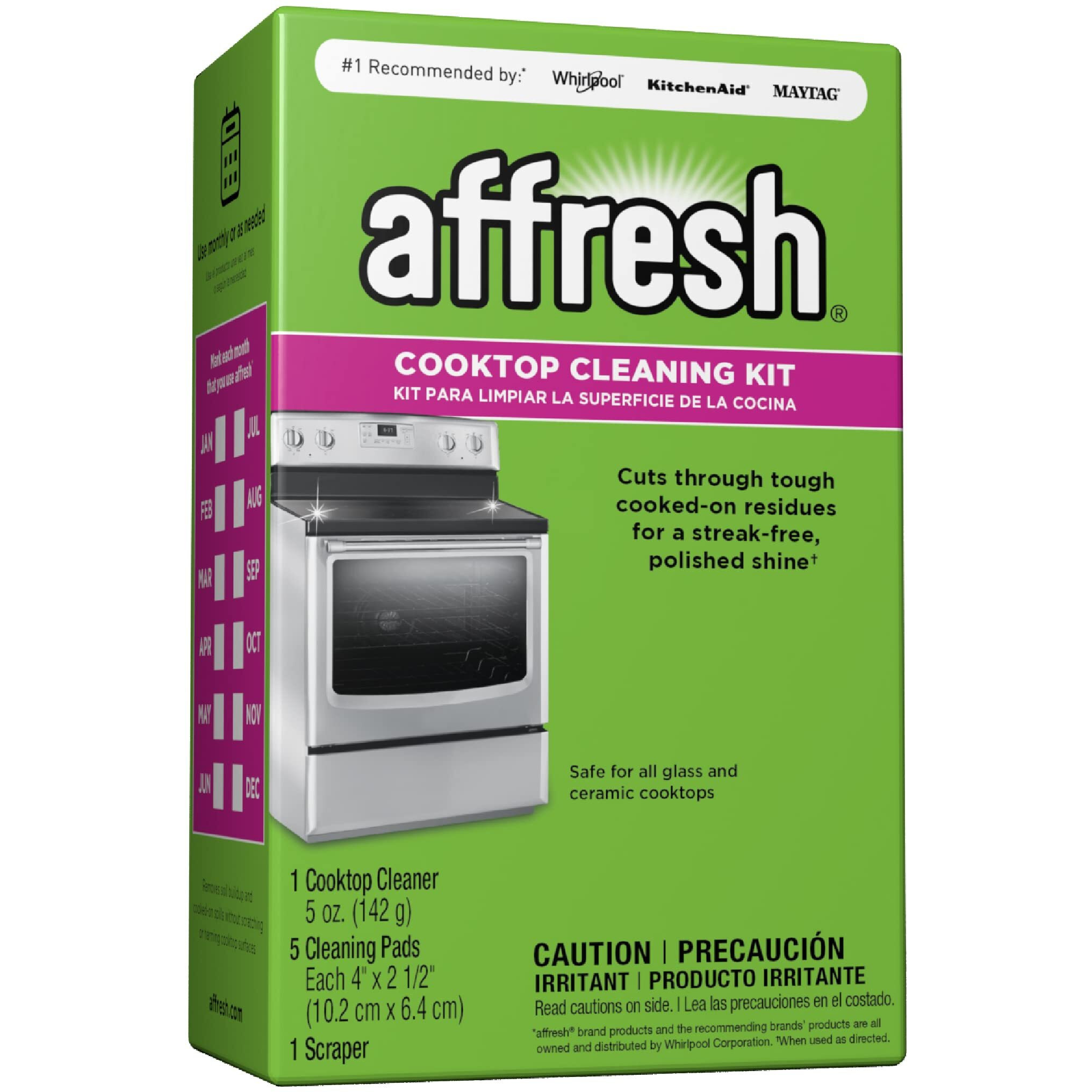 Affresh Cooktop Cleaning Kit, Safe For Glass & Ceramic Cooktops, Includes 5 Oz Cleaner, 5 Pads, 1 Scraper