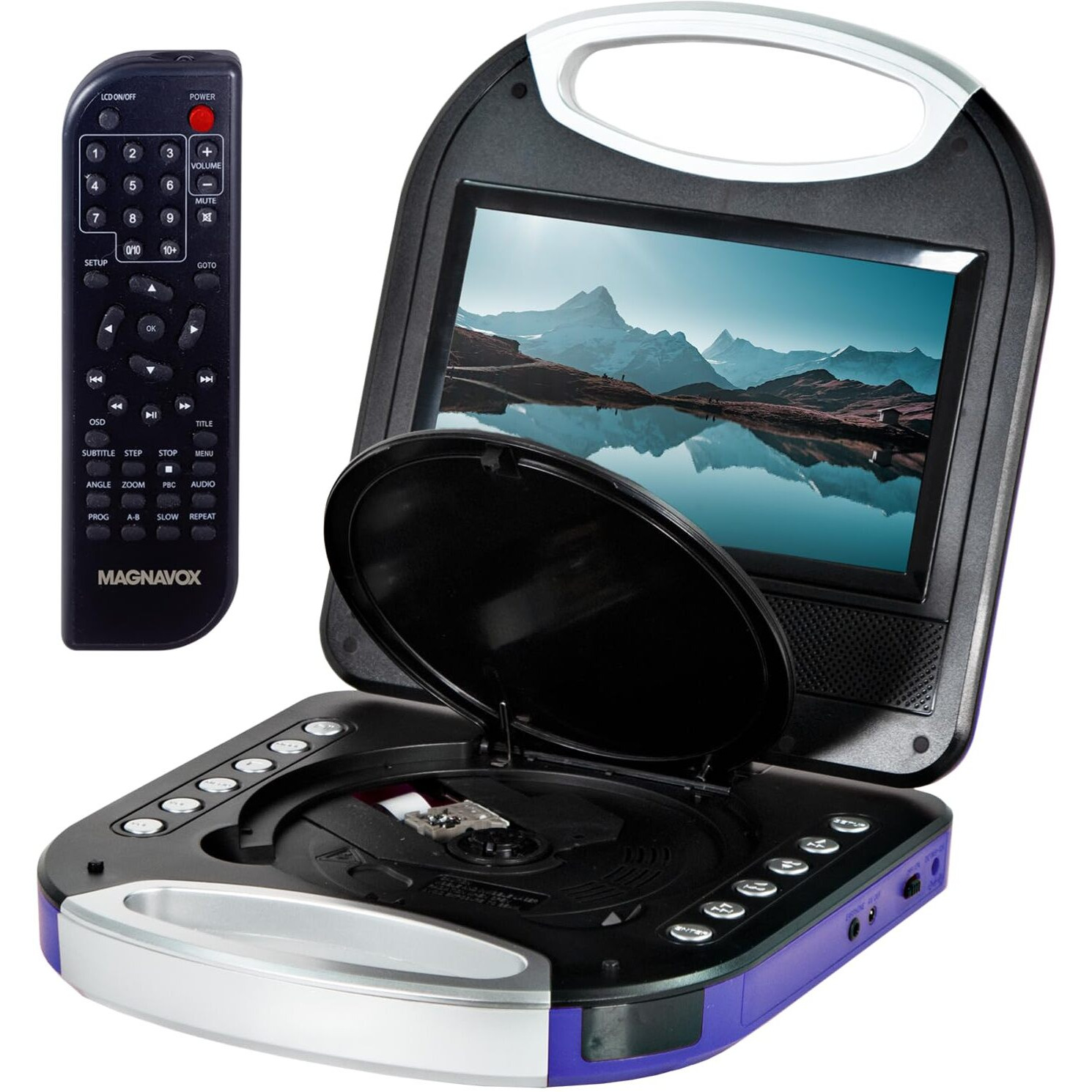 Magnavox Mtft750-Pl Portable 7 Inch Tft Dvd/Cd Player With Remote Control And Car Adapter In Purple | Rechargeable Battery | Headphone Jack | Built-In Speakers |