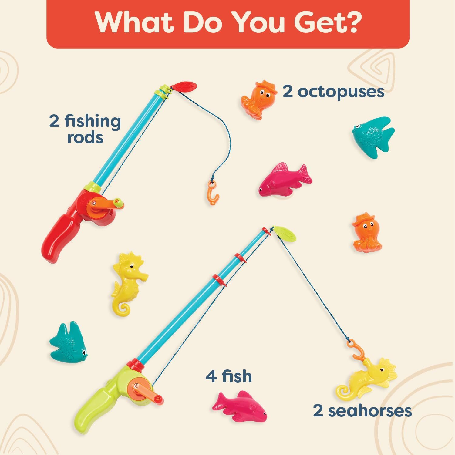 B. Toys- Little Fisher's Kit- Waterplay- Magnetic Fishing Play Set For Kids- Fishing Game - 2 Fishing Rods & 8 Sea Animals - Water Toys For Bath, Pool- 3 Years +