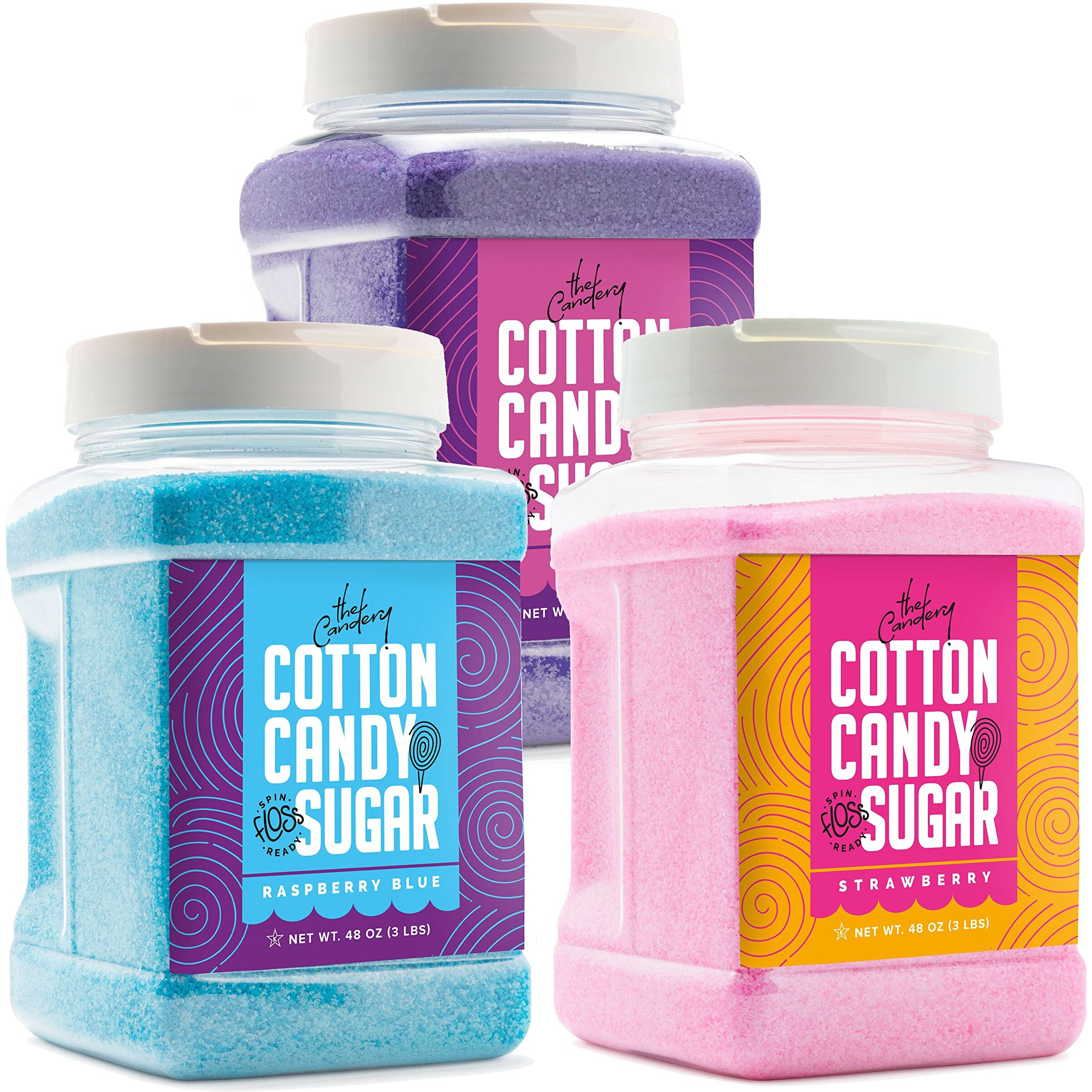 The Candery Cotton Candy Floss Sugar (3-Pack) Includes 100 Premium Cones (3-Pack 46Oz With 100 Cones)