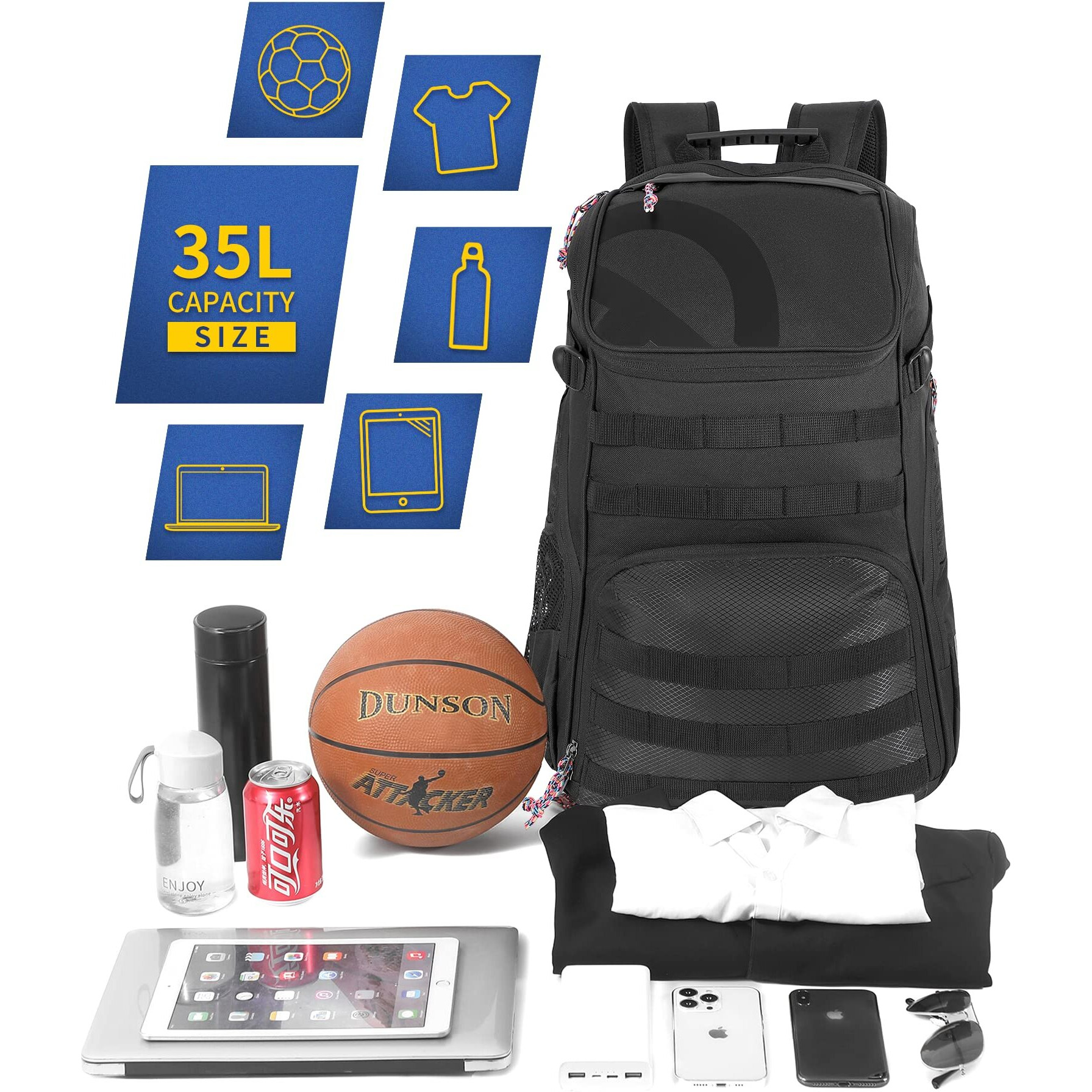 Trailkicker Large Basketball Bag Backpack For Men Women Basketball Bookbag With Ball Compartment Shoes Bag Soccer Ball Bag Gym Backpack Fit Volleyball Football Sports Travel School
