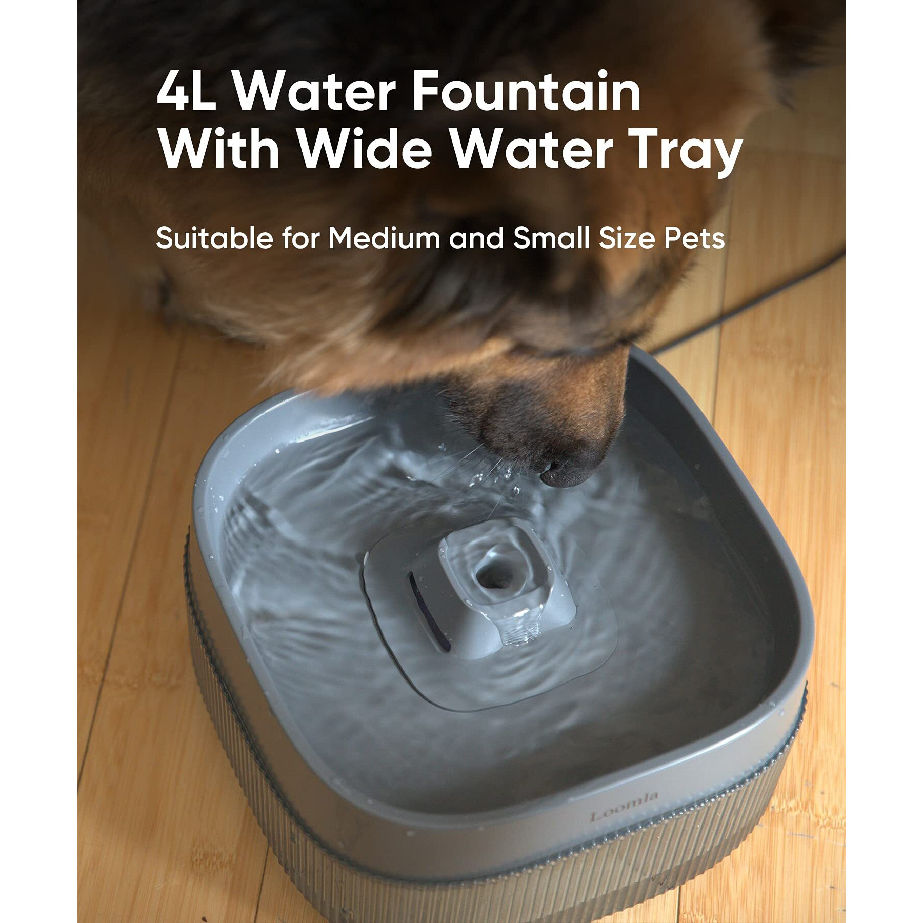 Loomla, 135Oz/4L Dog Water Bowl Dispenser And Cat Water Fountain, Automatic Pet Water Fountain For Small To Medium Dogs, Cats & Other Pets (Grey)