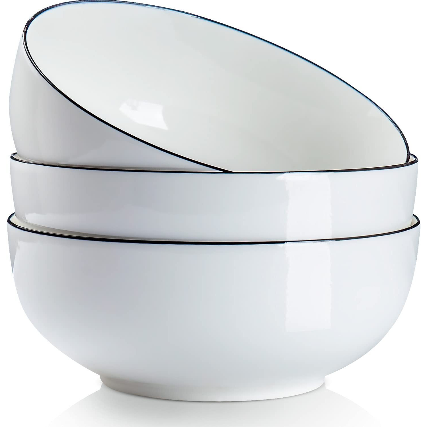 Qinlang 60 Ounces Large Soup Bowl, 8 Inches Pho Bowls, Large Ramen Bowls Set Of 3, Off-White Porcelain Big Serving Bowls For Salad And Kitchen