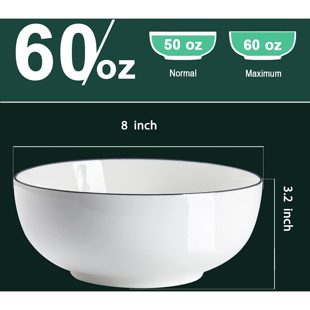 Qinlang 60 Ounces Large Soup Bowl, 8 Inches Pho Bowls, Large Ramen Bowls Set Of 3, Off-White Porcelain Big Serving Bowls For Salad And Kitchen