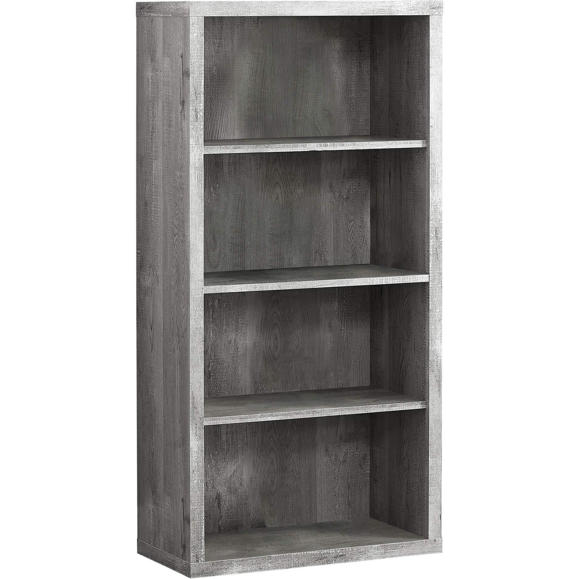 Monarch Specialties Bookcase - Sturdy Etagere With 3 Adjustable Book Shelves - 48   H (Grey)
