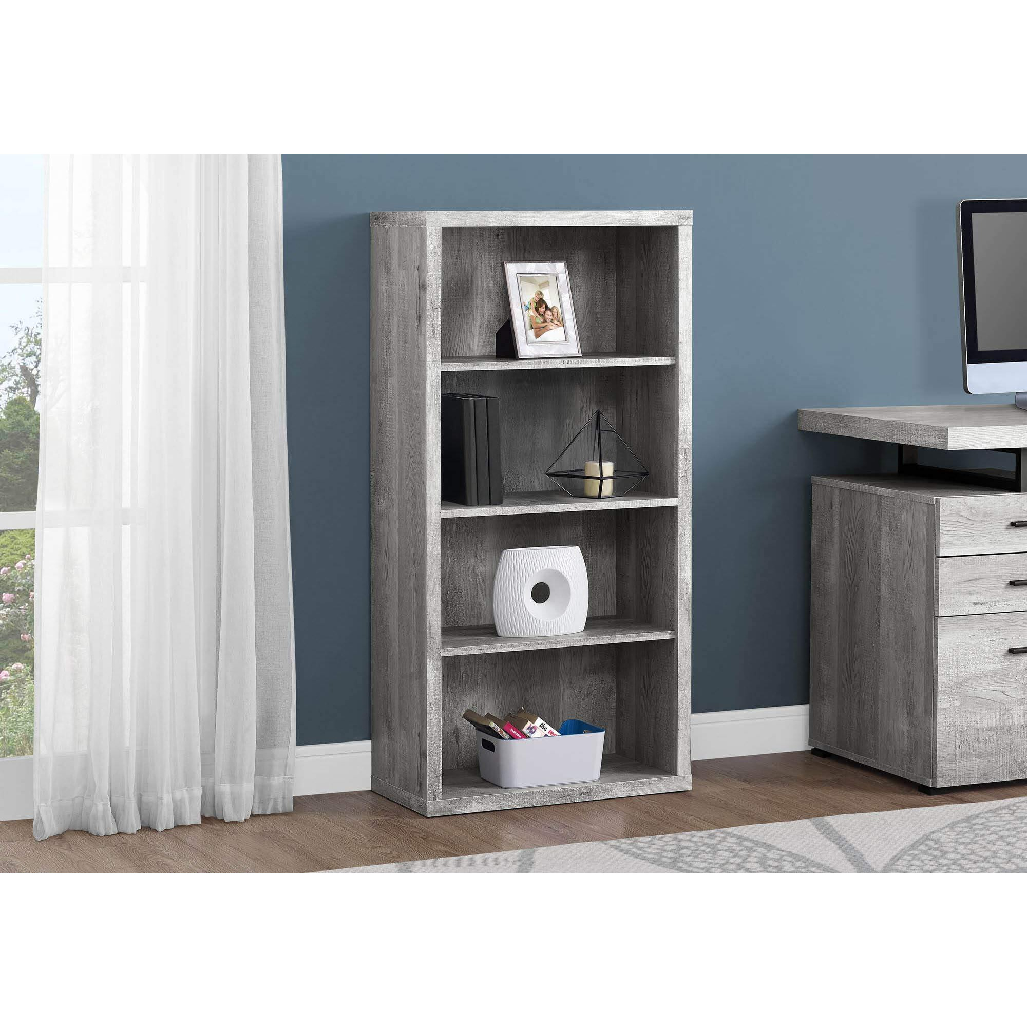 Monarch Specialties Bookcase - Sturdy Etagere With 3 Adjustable Book Shelves - 48   H (Grey)