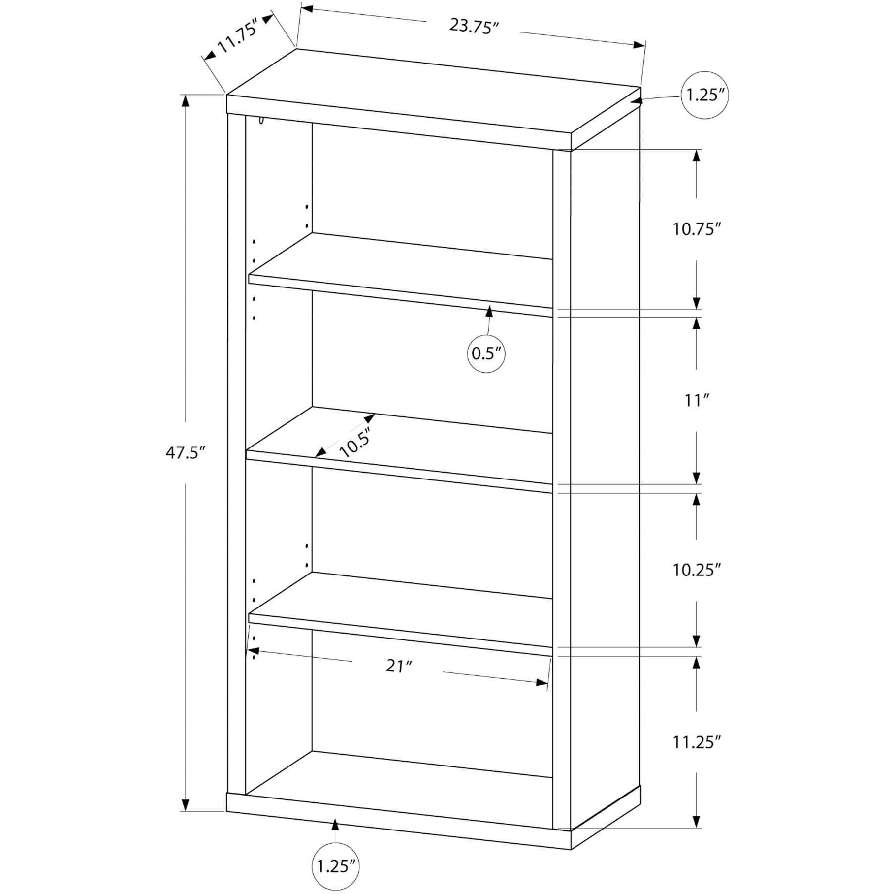 Monarch Specialties Bookcase - Sturdy Etagere With 3 Adjustable Book Shelves - 48   H (Grey)