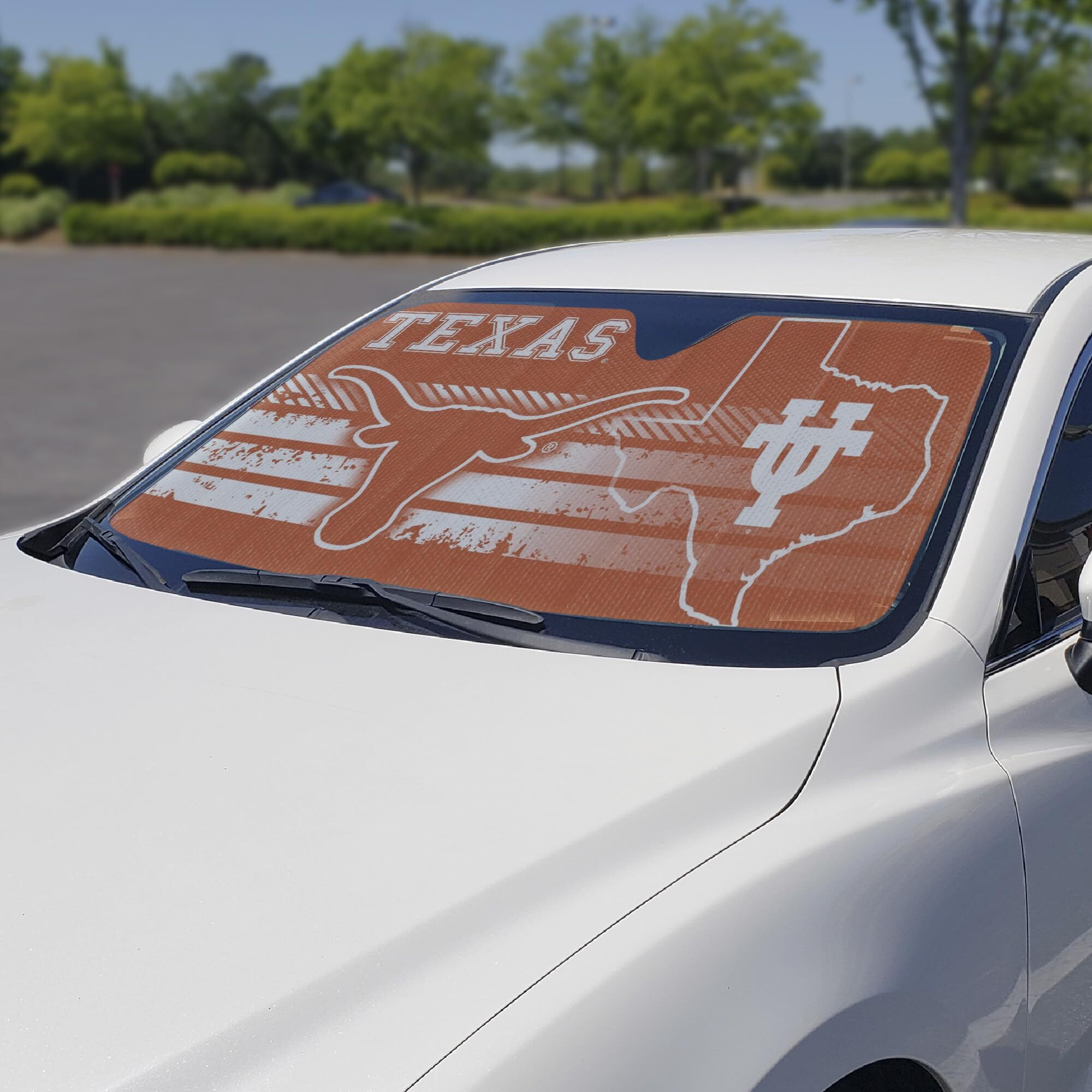 Fanmats 60029 Ncaa Texas Longhorns Windshield Sun Auto Shade, Sun Shield Sun Visor | Accordion Tri-Fold For Storage | 59"" X 29.5"", Colorful Team Design