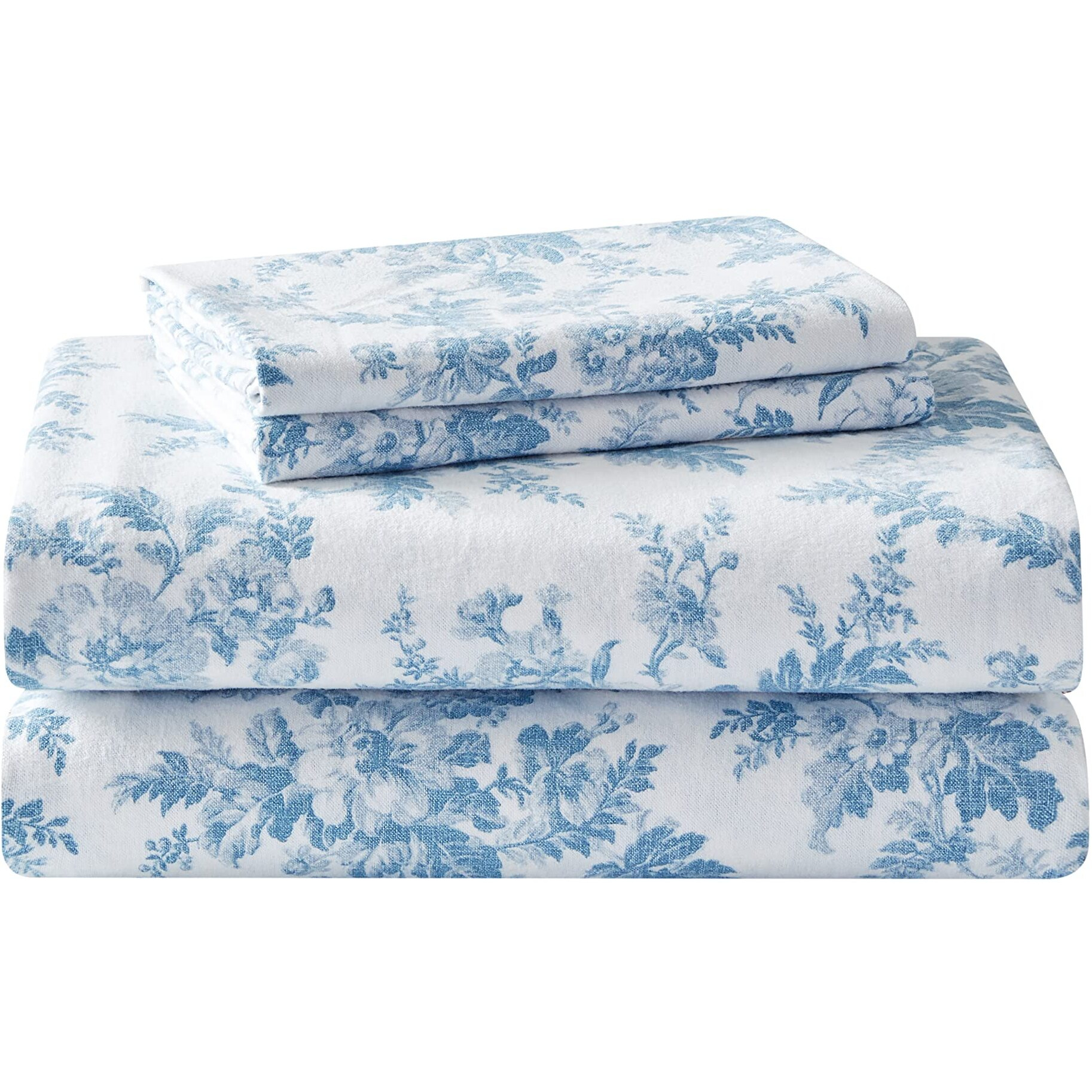 Laura Ashley - Twin Sheet Set, Cotton Flannel Bedding, Brushed For Extra Softness & Comfort (Vanessa Blue, Twin)