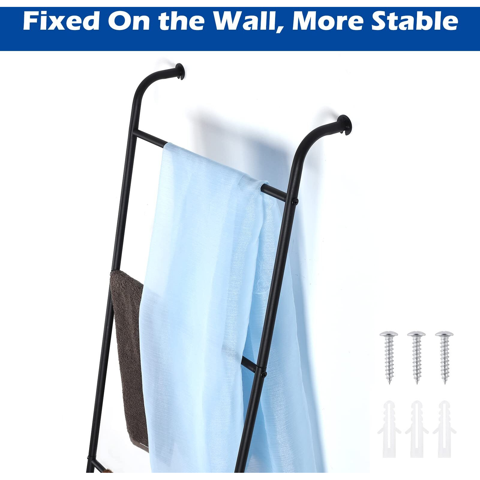 Blanket Ladder Decorative Towel Rack Holder For Bathroom, Wall Leaning Metal Drying Quilt Stand For Living Room Bedroom Farmhouse Home Decor, For Women Mom Mother Her Wife - Black