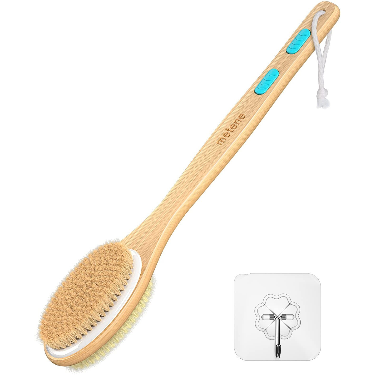 Metene Shower Brush With Soft And Stiff Bristles, Bath Dual-Sided Long Handle Back Scrubber Body Exfoliator For Wet Or Dry Brushing