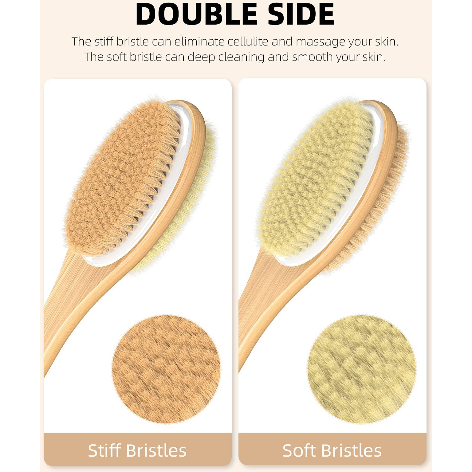 Metene Shower Brush With Soft And Stiff Bristles, Bath Dual-Sided Long Handle Back Scrubber Body Exfoliator For Wet Or Dry Brushing
