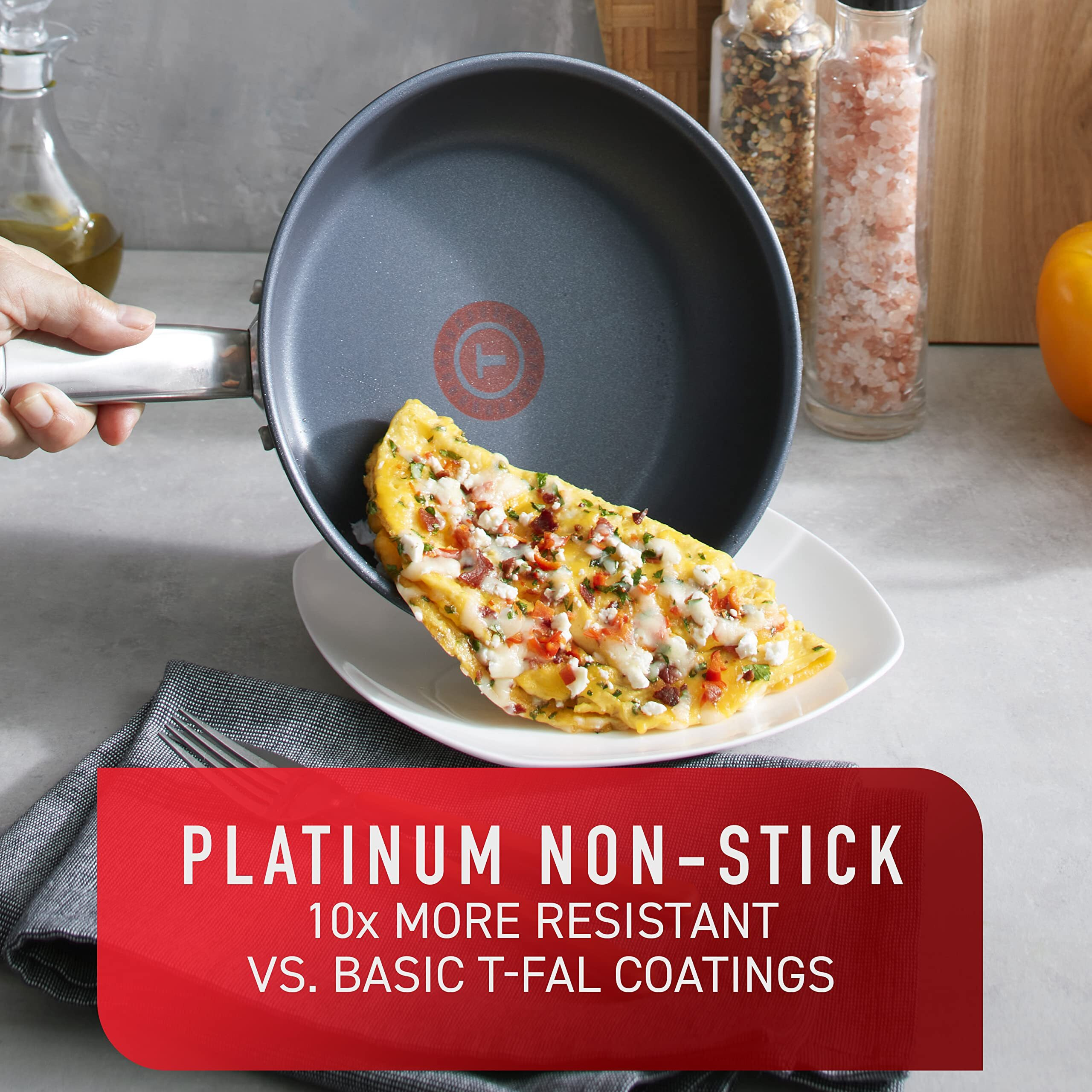 T-Fal Platinum Stainless Steel Fry Pan 12 Inch Induction Oven Safe Up To 500F Cookware, Pots And Pans, Dishwasher Safe Silver