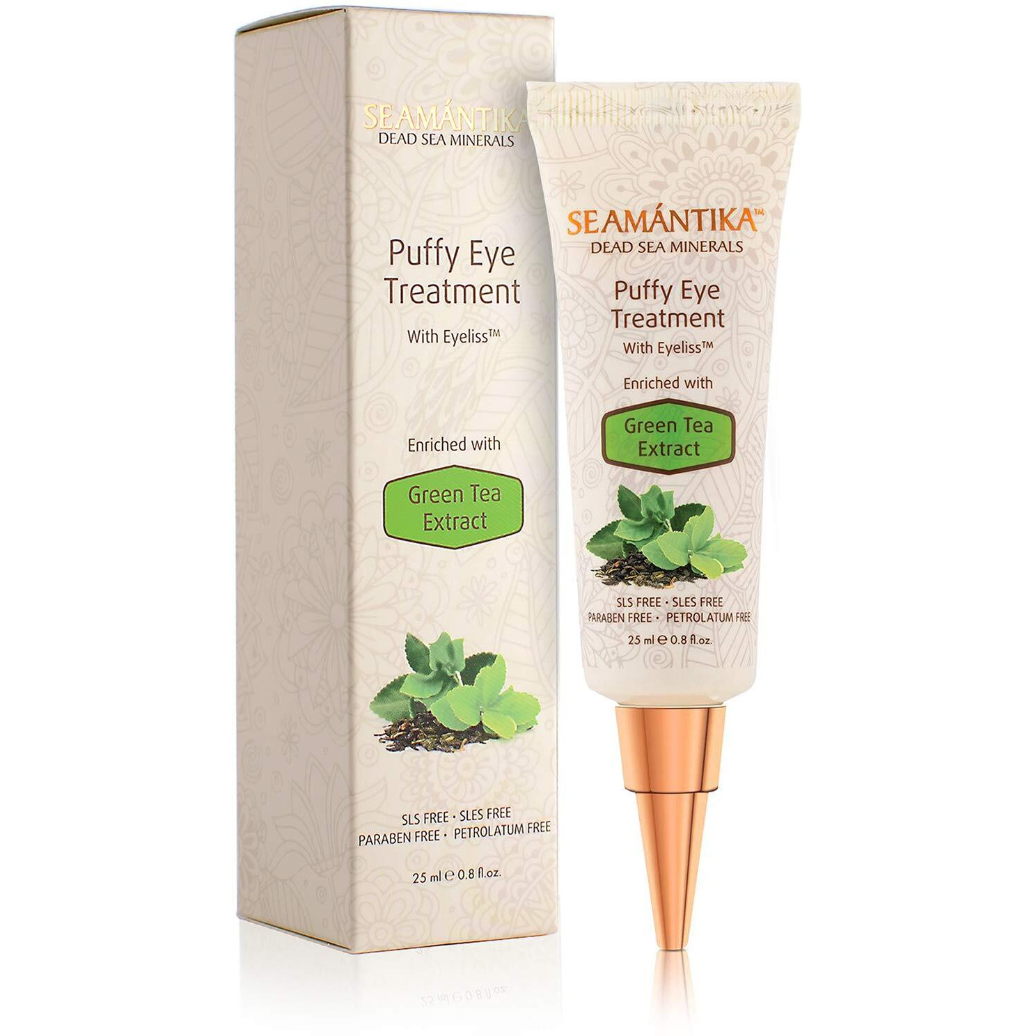 Puffy Eye Treatment Instant Results - Naturally Eliminate Wrinkles, Puffiness, Dark Circle And Bags In Minutes - Hydrating Eye Cream W/ Green Tea Extract, Dead Sea Minerals By Seamantika - .8 Fl.Oz.