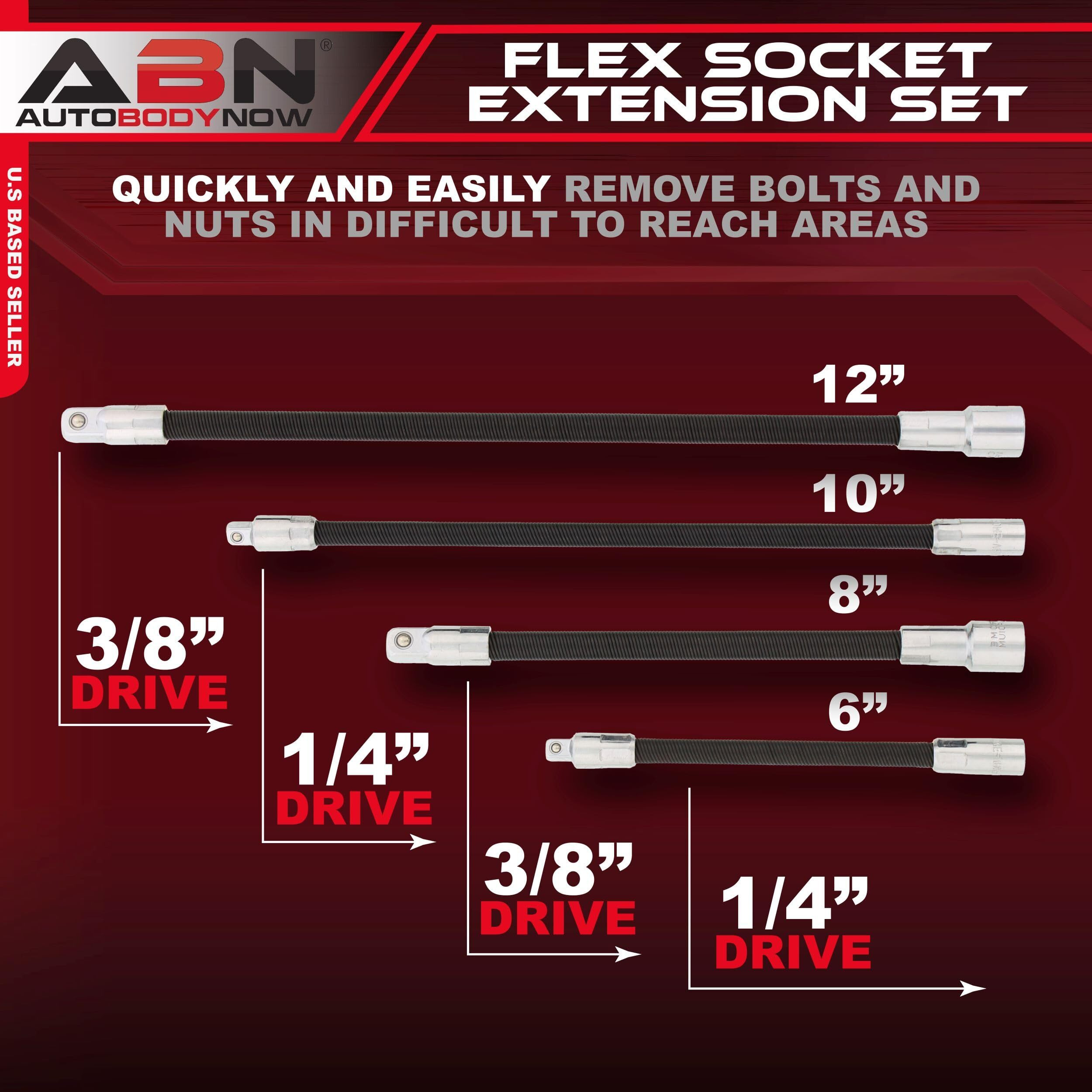 Abn Flexible Socket Extension Cables - 4Pc Flex Socket Extension Bar Set 1/4In And 3/8In Drive Light Impact Extender