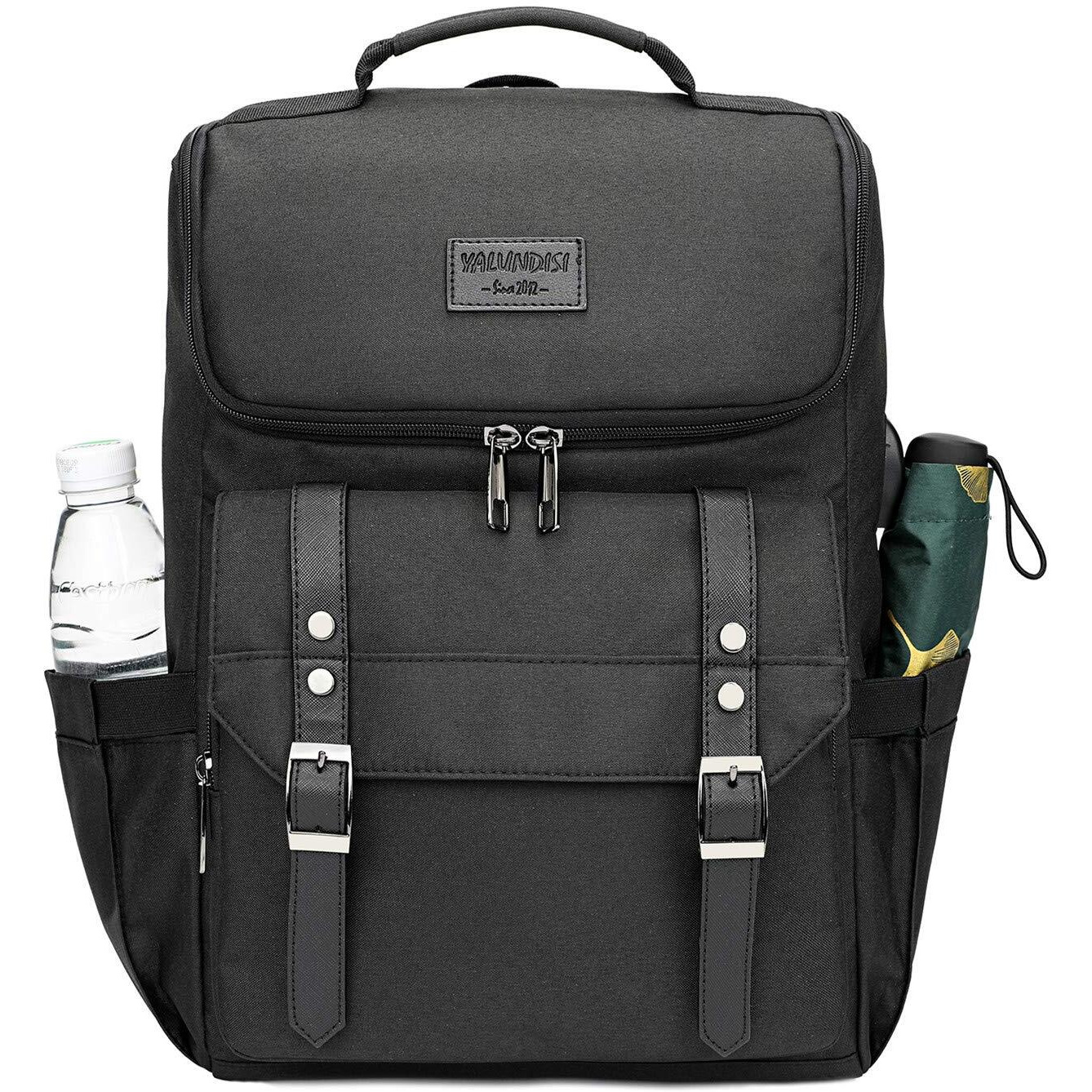 Yalundisi Vintage Backpack Travel Laptop Backpack With Usb Charging Port For Women & Men College Backpack Fits 15.6 Inch Laptop Black