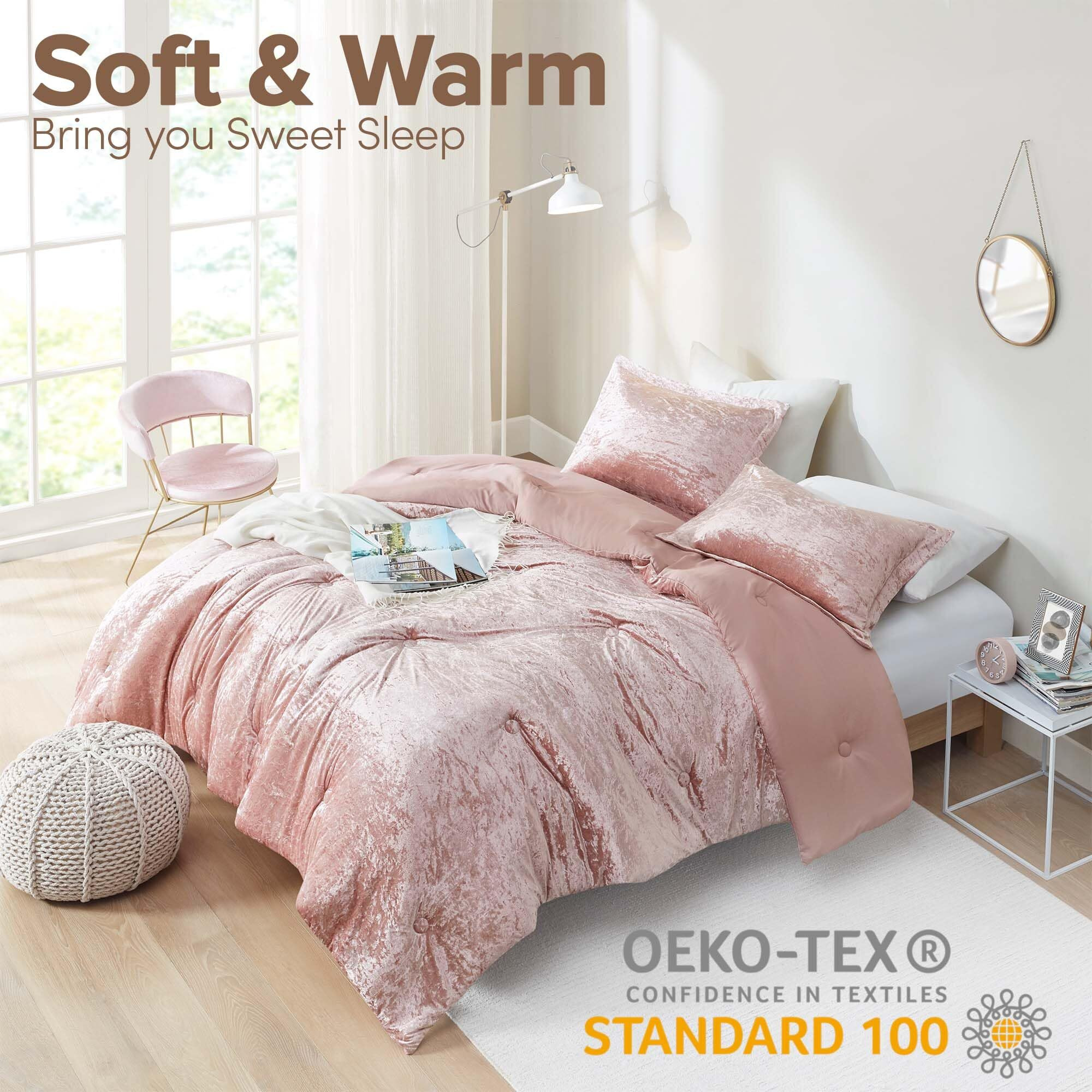 Comfort Spaces Juliette Luxe Comforter Set Velvet Lush With Soft Brushed Microfiber Reverse, All Season Cozy Velvet Bedding Sets, Fluffy Comforter Bed Set, Matching Sham, Blush Full/Queen 3 Piece