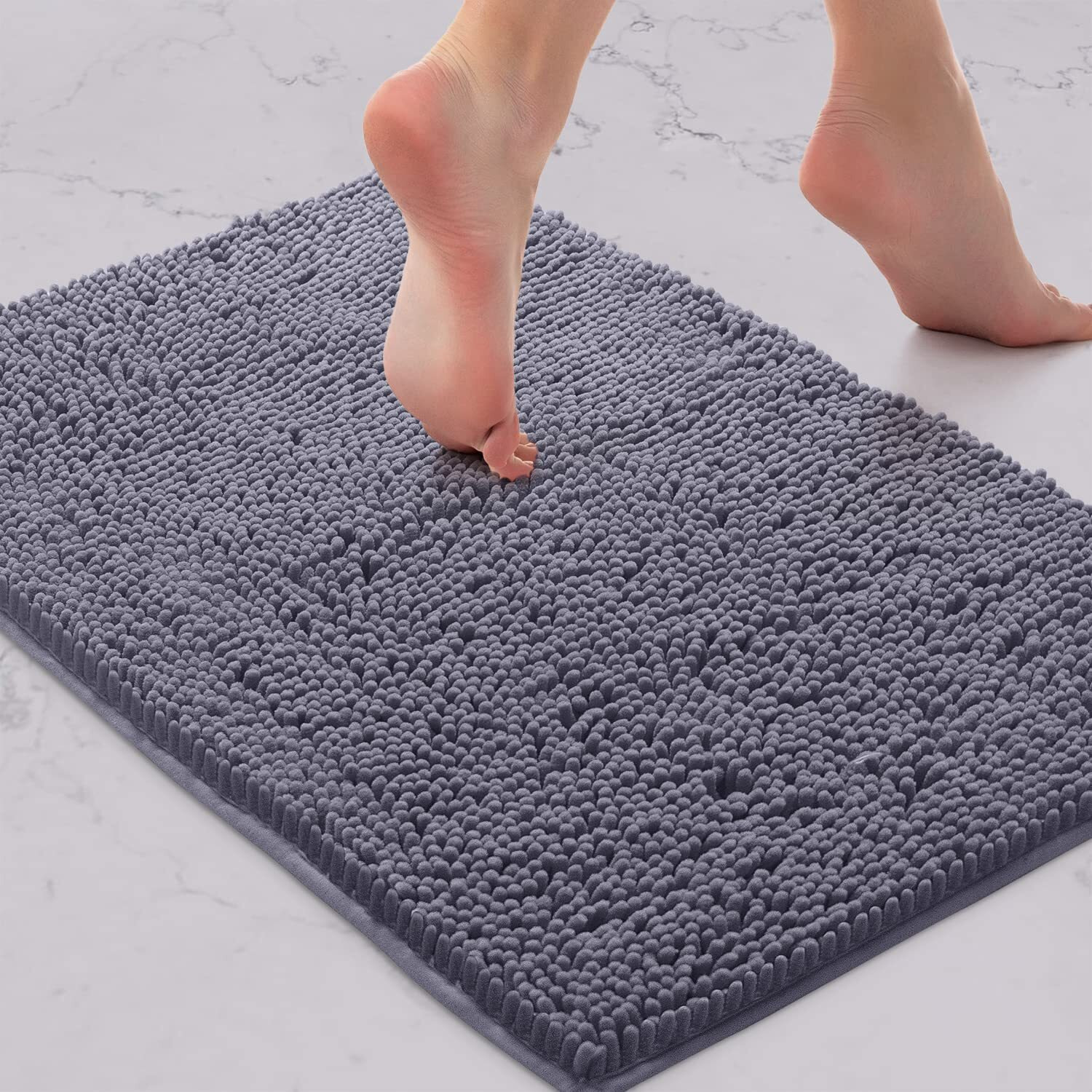 Luxurux 2 Piece Bathroom Rug Set - Premium Plush Bath Mat Shower Rugs, 1"" Chenille Microfiber, Non-Slip & Absorbent, Soft & Cozy, Durable Stylish (20X30 & 16X24 Inches, Dark Grey)