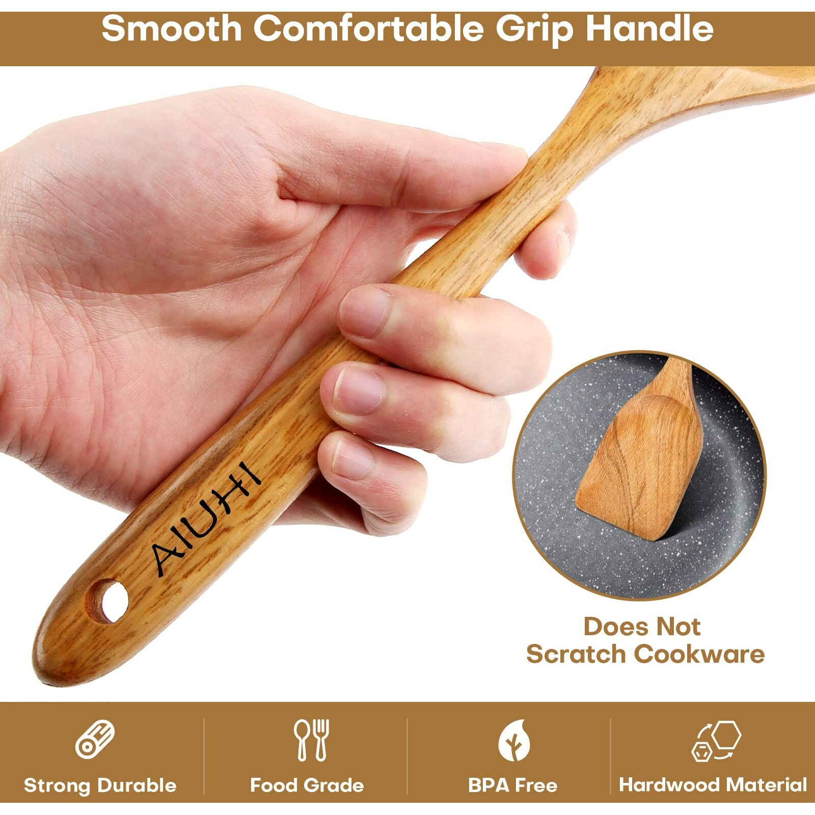 Wood Spoons For Cooking,Nonstick Kitchen Utensil Set,Wooden Spoons Cooking Utensil Set Non Scratch Natural Teak Wooden Utensils For Cooking(Teak 8 Pack)