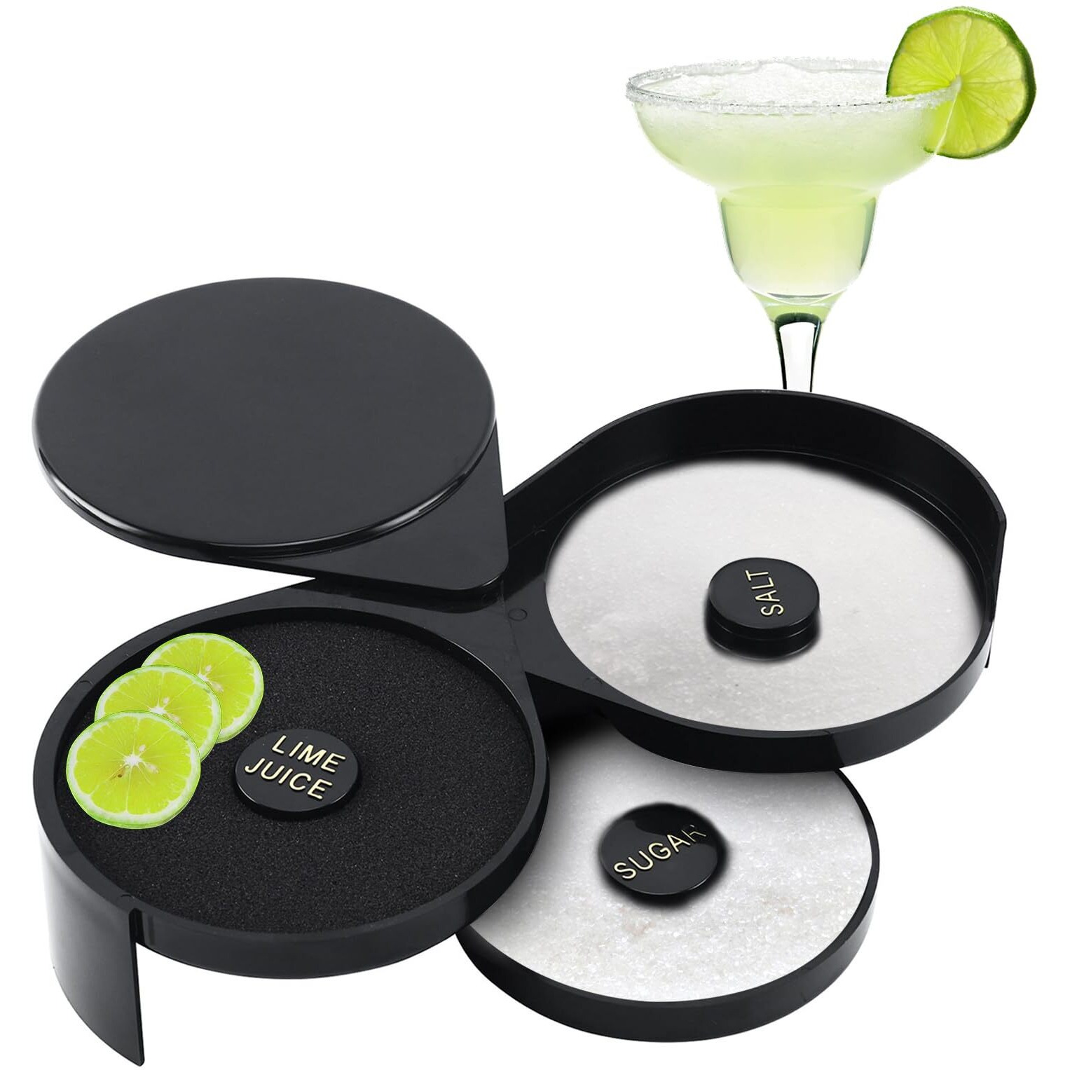 Homend Margarita Salt Rimmer Bar Quality Rimmer 3-Tier Rotating Trays Salt Sugar Lime Juice Bar Rimmer Great For Margaritas & Cocktails