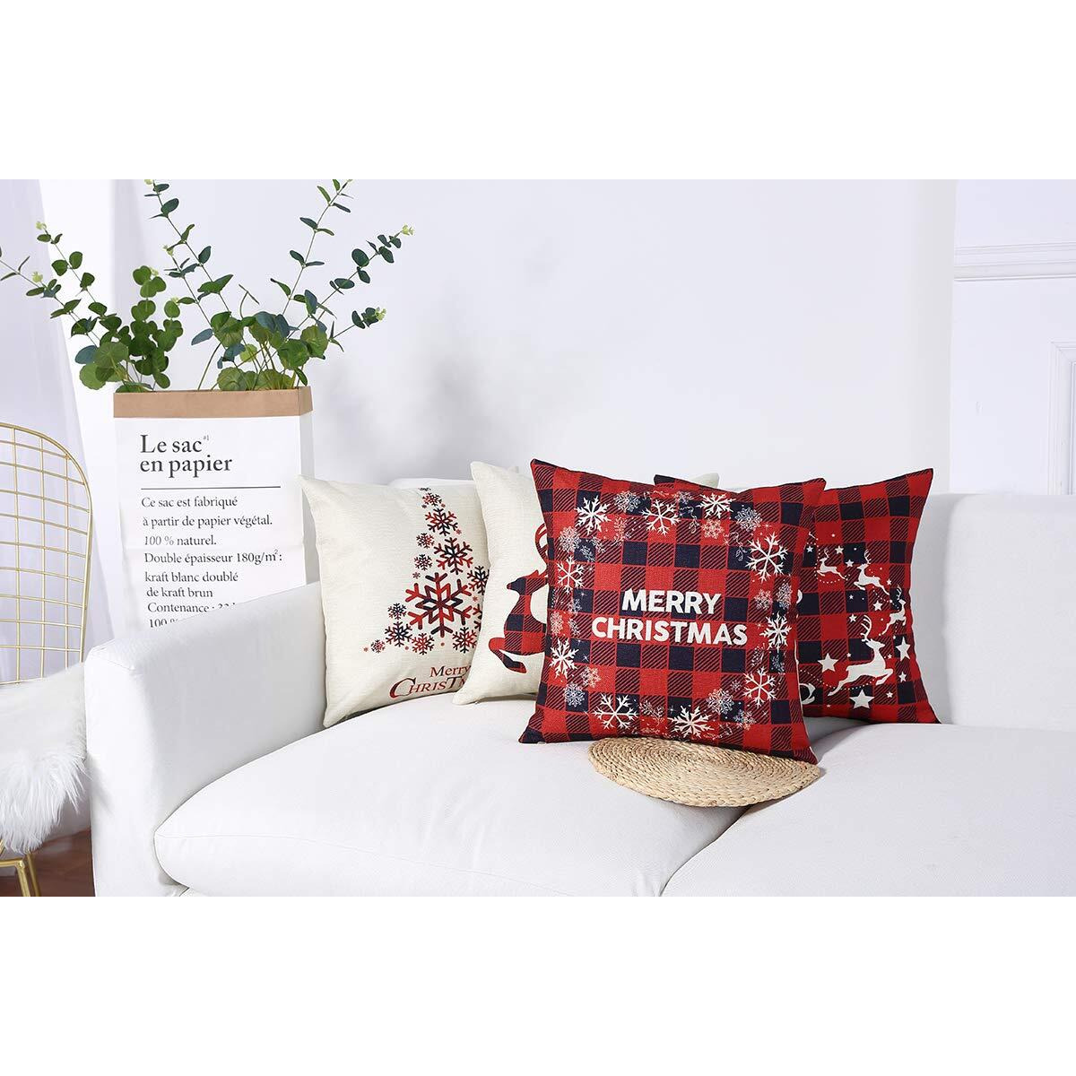 Mimacoo 20X20 Christmas Throw Pillow Covers, Decorative Outdoor Farmhouse Merry Christmas Xmas Christmas Tree Pillow Shams Cases Slipcovers Set Of 4 For Couch Sofa