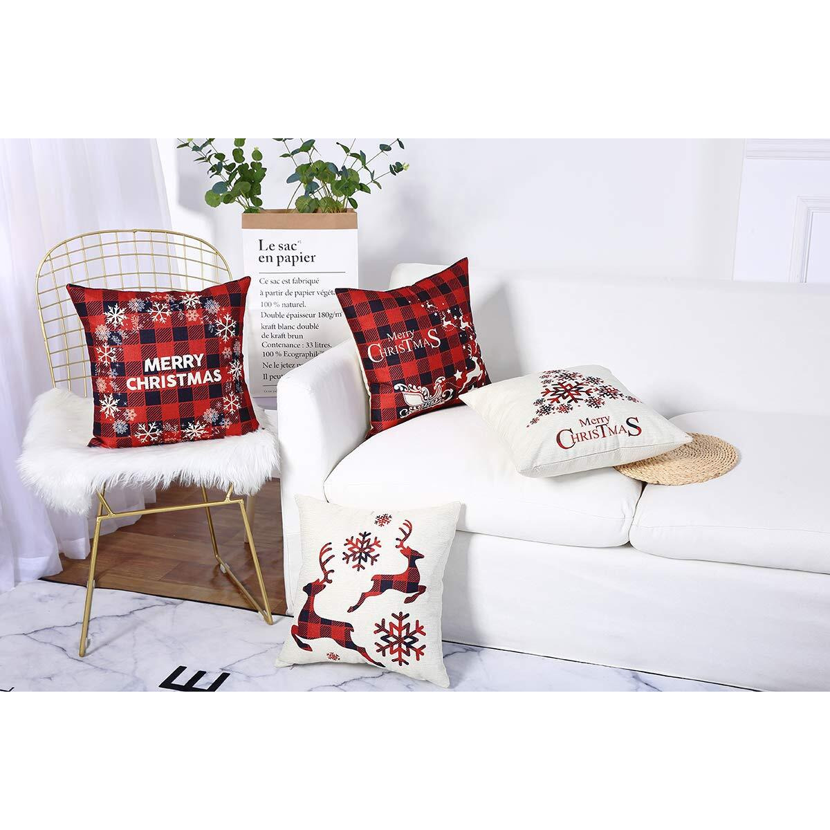 Mimacoo 20X20 Christmas Throw Pillow Covers, Decorative Outdoor Farmhouse Merry Christmas Xmas Christmas Tree Pillow Shams Cases Slipcovers Set Of 4 For Couch Sofa