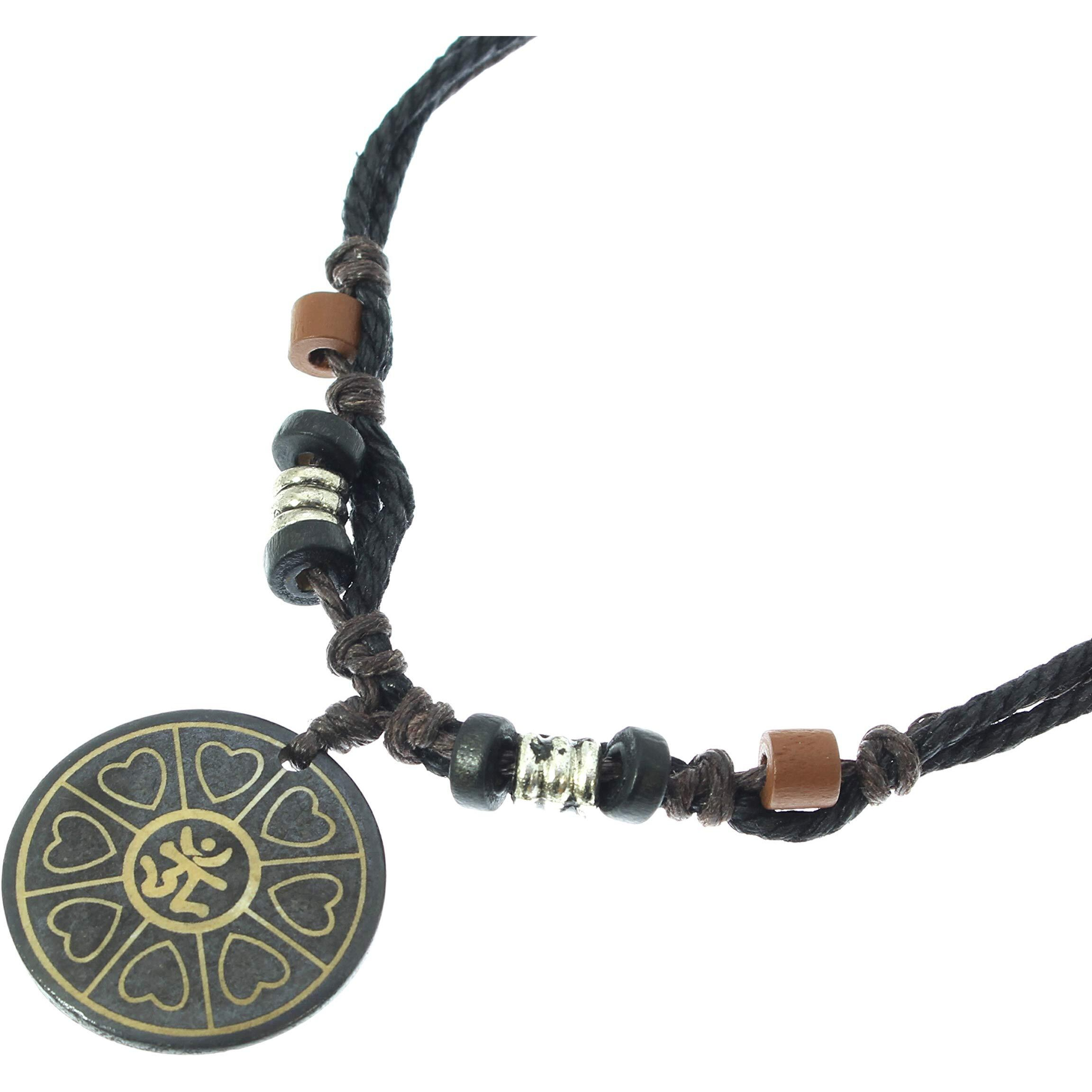 Surfer Cord Necklace With Ying Yang Carved Bone Pendant - Fully Adjustable - Black & Brown Cord
