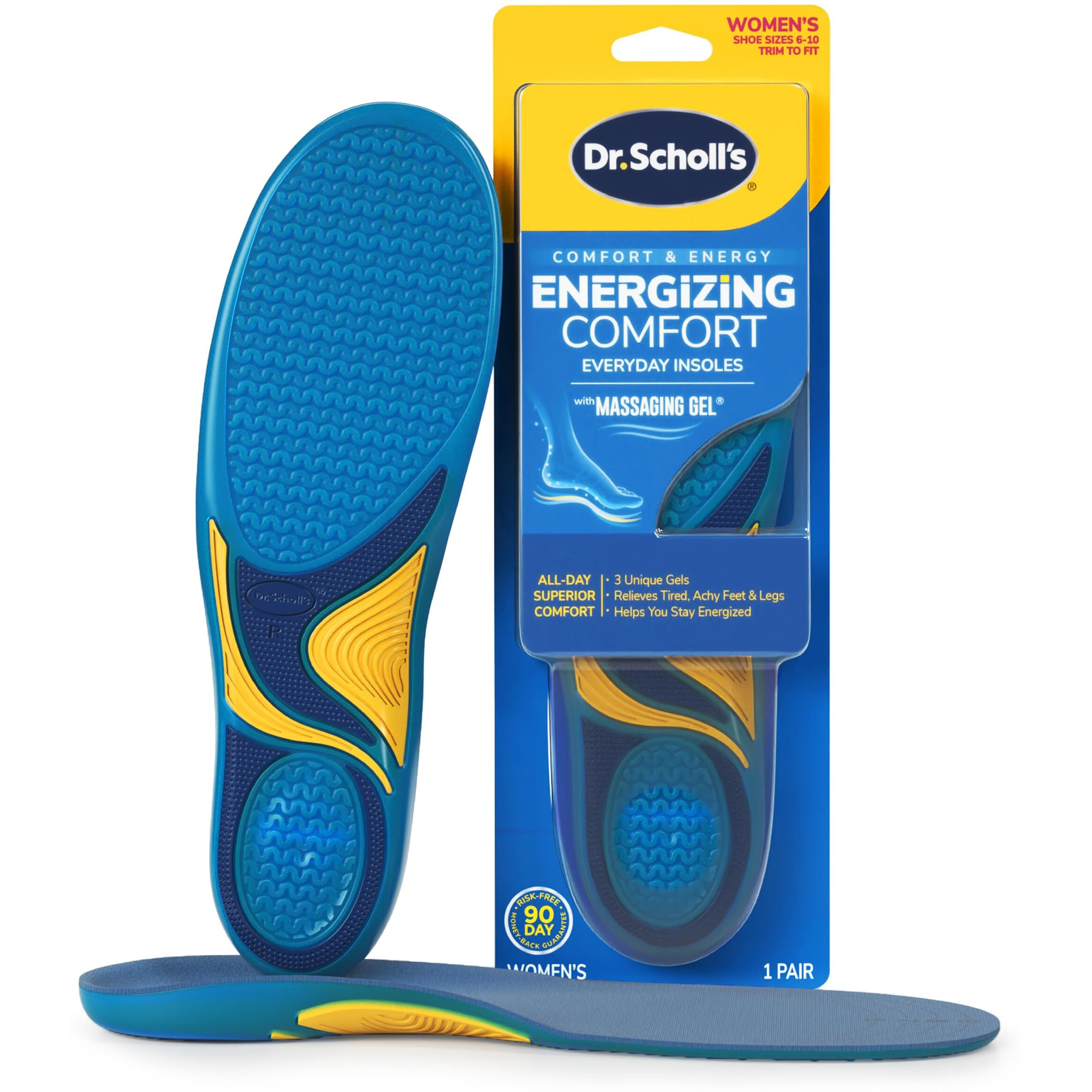 Dr. Scholls Energizing Comfort Womens Everyday Insoles With Massaging Gel - Clinically Proven, All-Day Energy And Comfort Inserts With Patented Triple Gel Design - Shock Absorbing, Arch Support