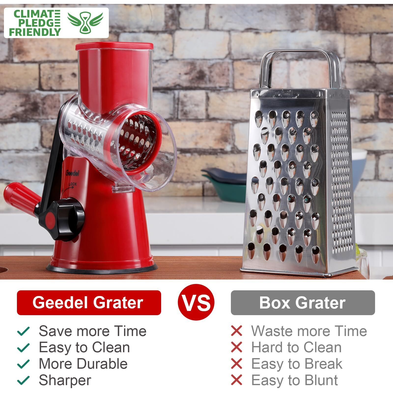 Geedel Rotary Cheese Grater, Kitchen Mandoline Vegetable Slicer With 3 Interchangeable Blades, Easy To Clean Grater For Fruit, Vegetables, Nuts