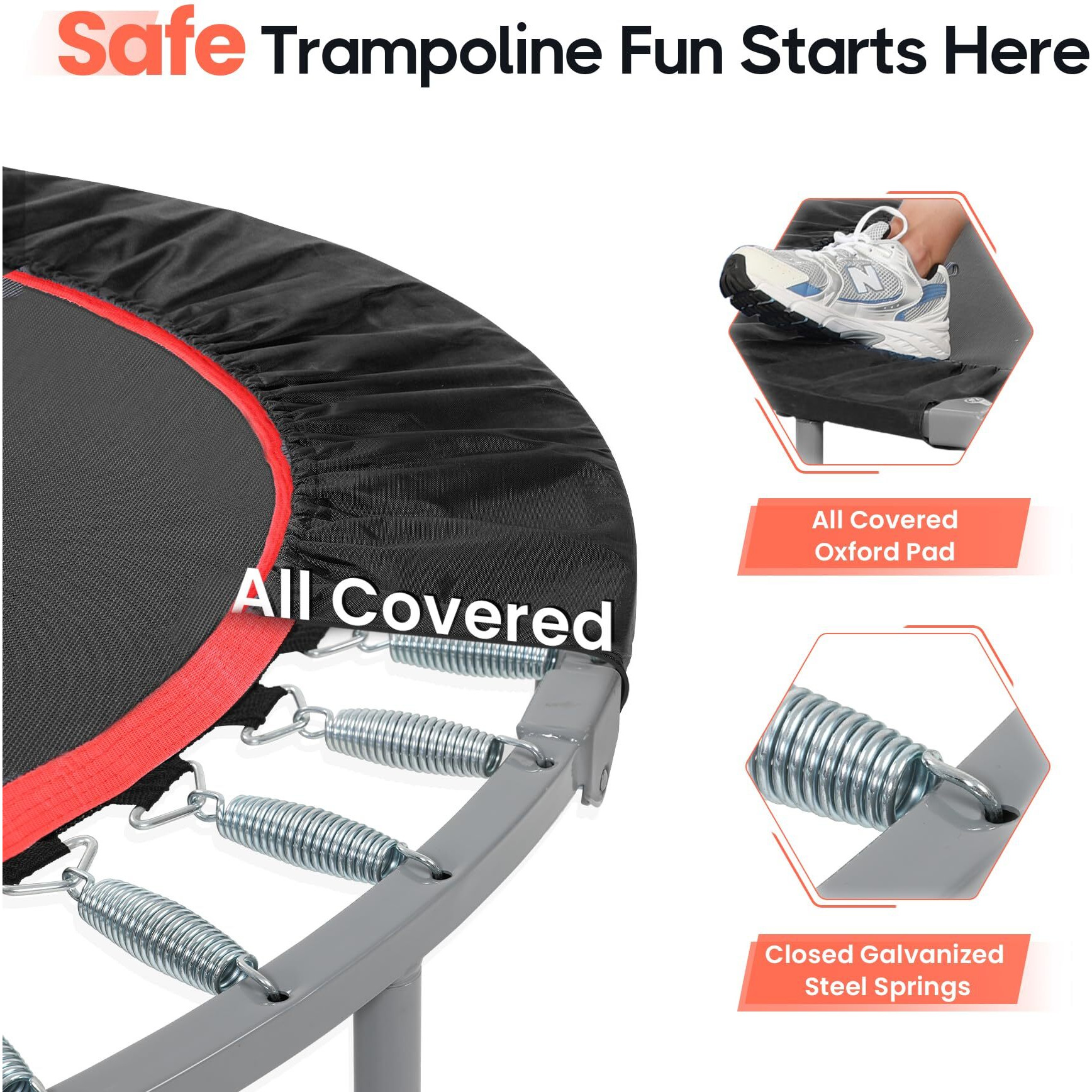 Bcan 40/48&quot&quot Foldable Mini Trampoline Max Load 330Lbs/440Lbs, Fitness Rebounder With Adjustable Foam Handle, Exercise Trampoline For Adults Indoor/Garden Workout, Black