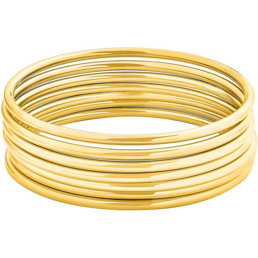 Edforce Stainless Steel 14K Gold Plated Glossy Thin Round Bangle Bracelet Set For Women, Set Of 7 (Gold, 7.8)