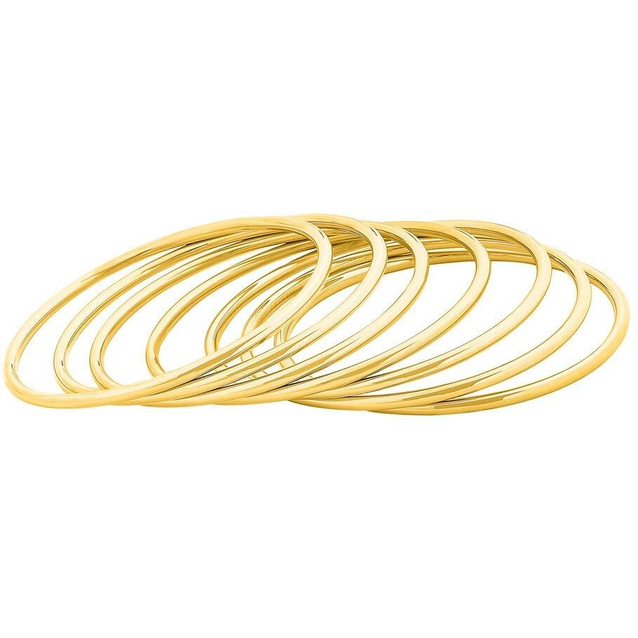 Edforce Stainless Steel 14K Gold Plated Glossy Thin Round Bangle Bracelet Set For Women, Set Of 7 (Gold, 7.8)