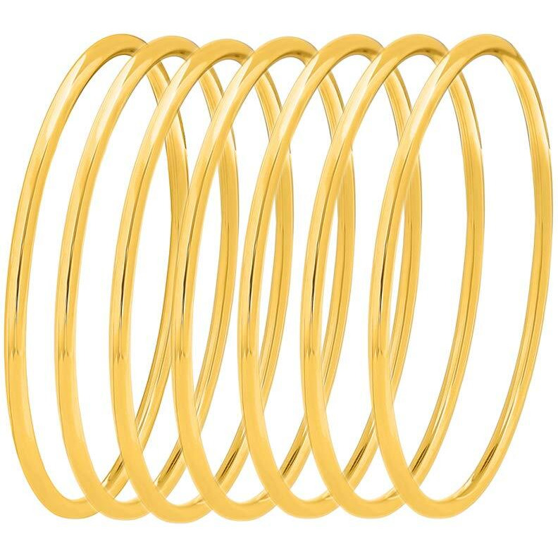 Edforce Stainless Steel 14K Gold Plated Glossy Thin Round Bangle Bracelet Set For Women, Set Of 7 (Gold, 7.8)