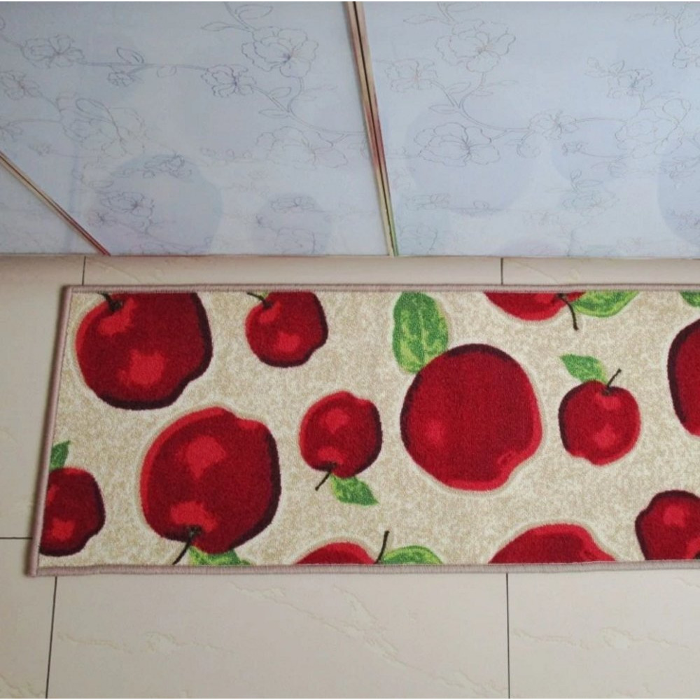 Wolala Home Red Apple Kitchen Rug Mats Latex Back Non-Slip Bedside Foot Mat Machine-Wash Pets Carpet Thin (1'3X4', Beige)