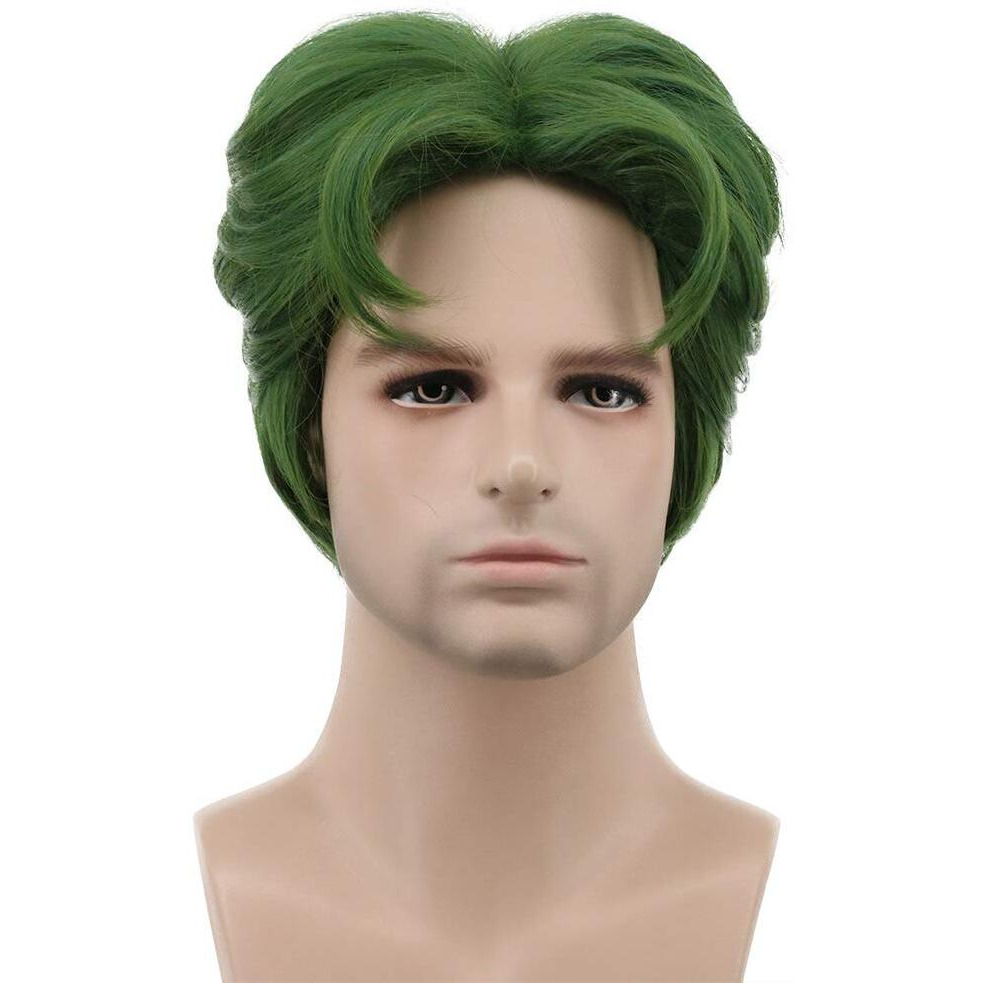 Karlery 5 Inches Short Curly Men Fluffy Dark Green Halloween Party Cosplay Costume Wig