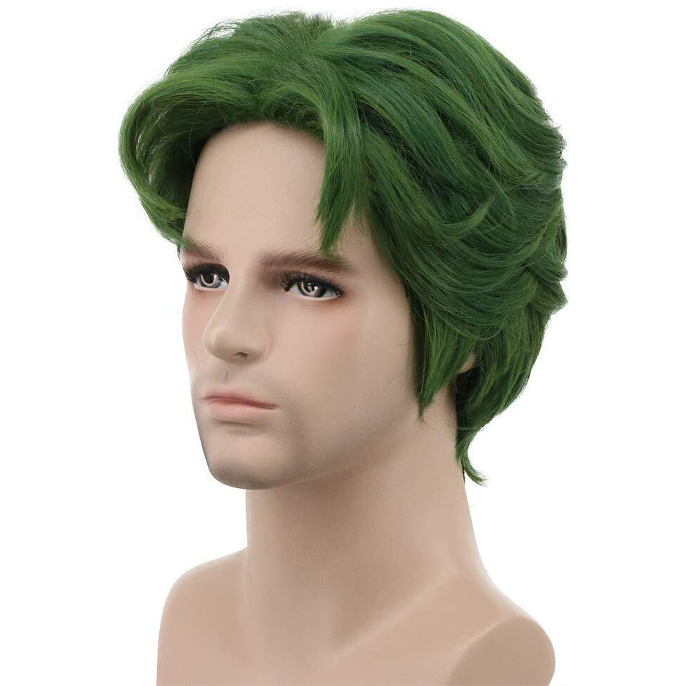 Karlery 5 Inches Short Curly Men Fluffy Dark Green Halloween Party Cosplay Costume Wig