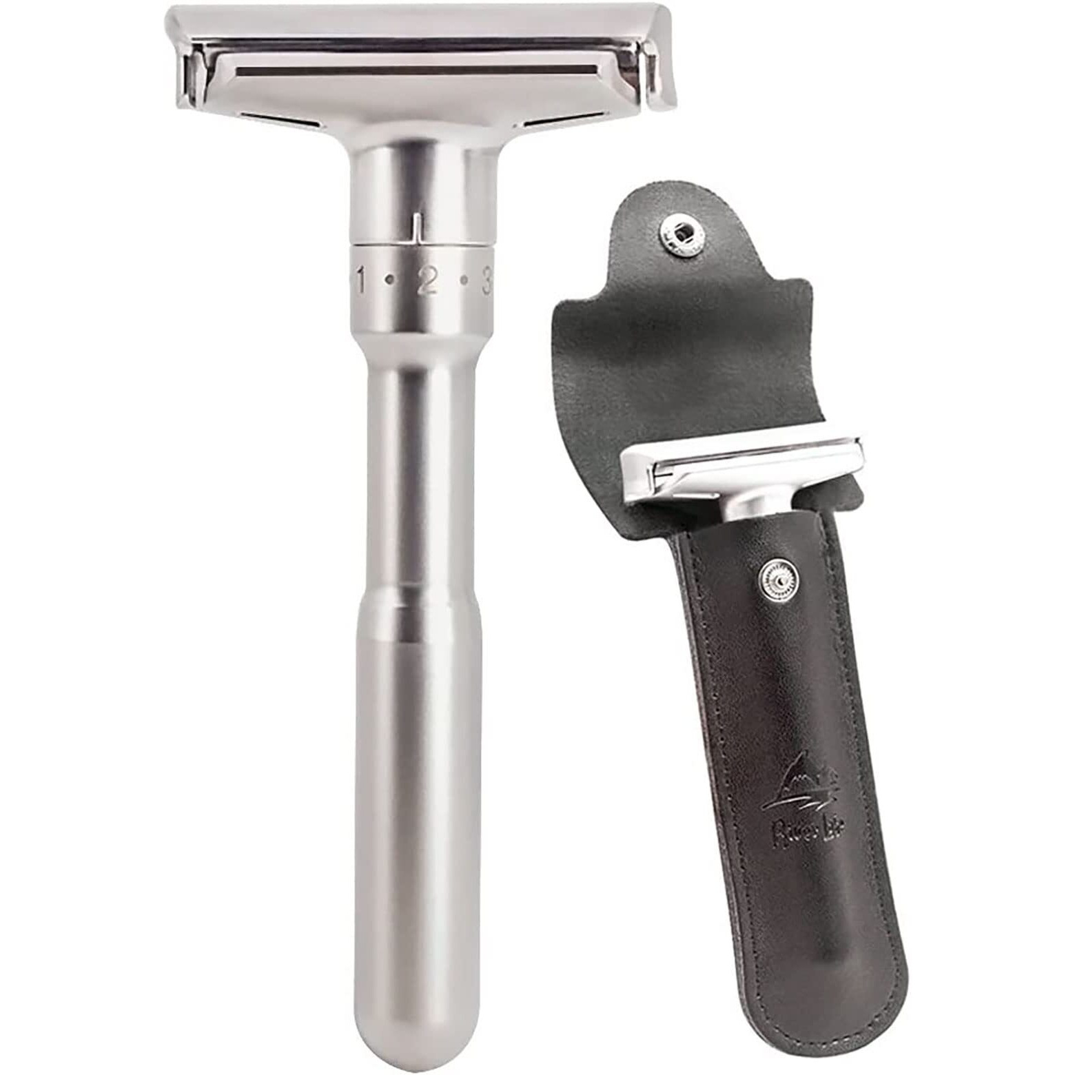 Travel Double Edge Safety Razor, River Lake Rz700 Long Handle Adjustable Classic Safety Shaver Razor (Razor With Protective Case,Black)