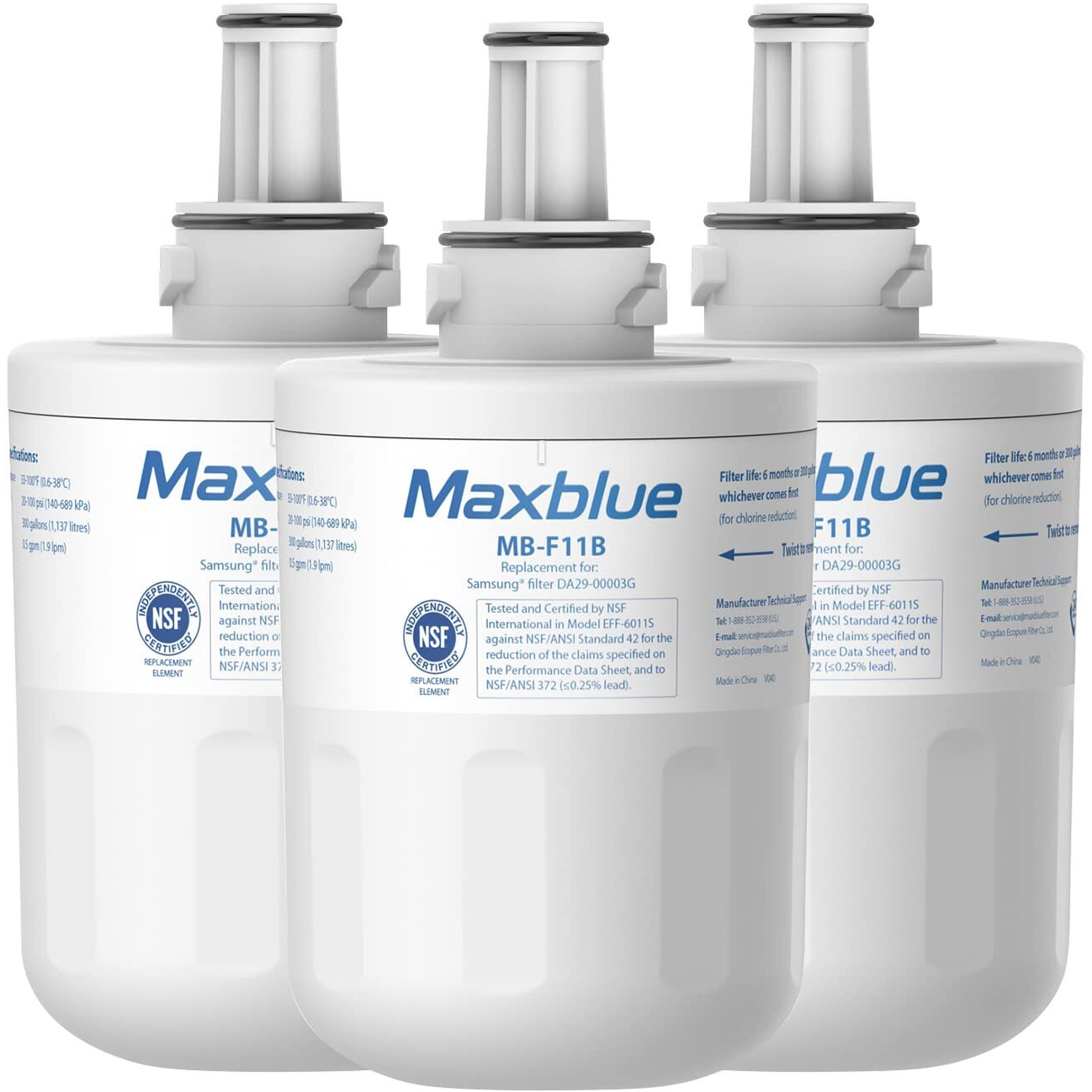 Maxblue Da29-00003G Refrigerator Water Filter, Replacement For Samsung Da29-00003G, Da29-00003B, Aqua-Pure Plus, Rfg237Aars, Da29-00003F, Hafcu1, Rfg297Aars, Wfc2201, 3 Filters